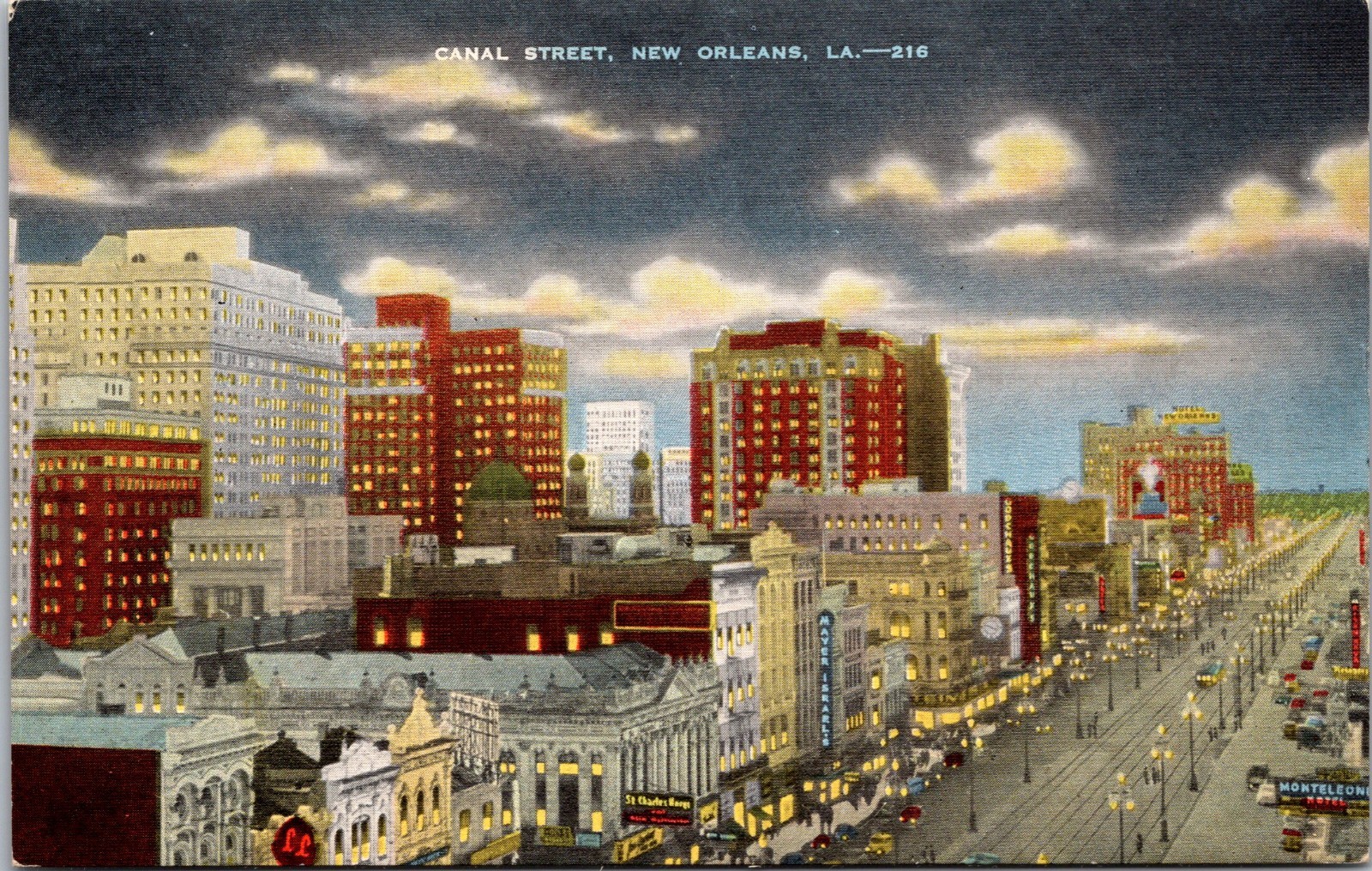 New Orleans Louisiana La. Canal Street Night View  Vintage Linen Postcard