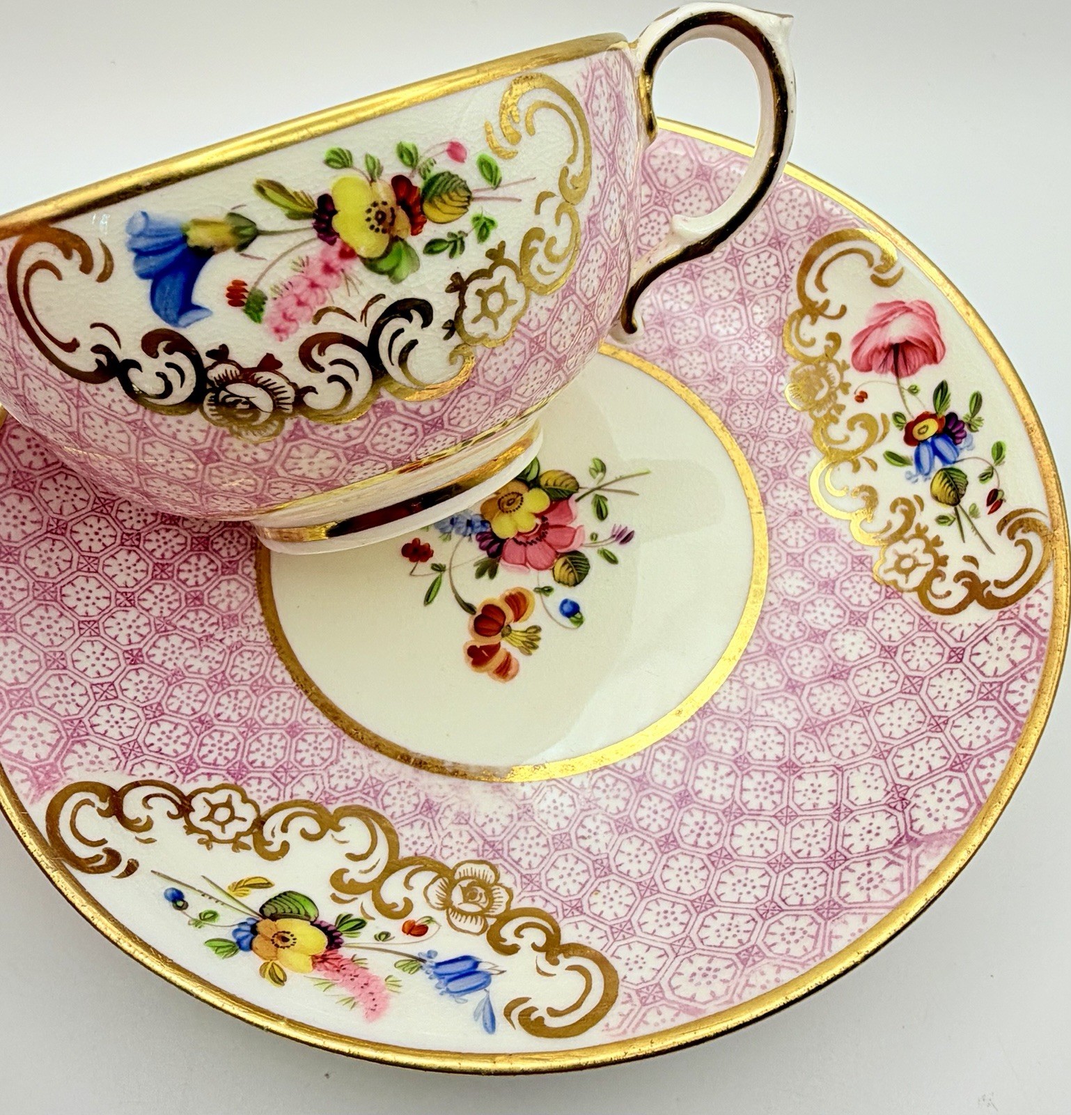 Antique c.1830 England Pink Hand Painted Cup & Saucer; Teacup Coalport Alcock? Antique c.1830 England Pink Hand Painted Cup & Saucer; Teacup Coalport Alcock?