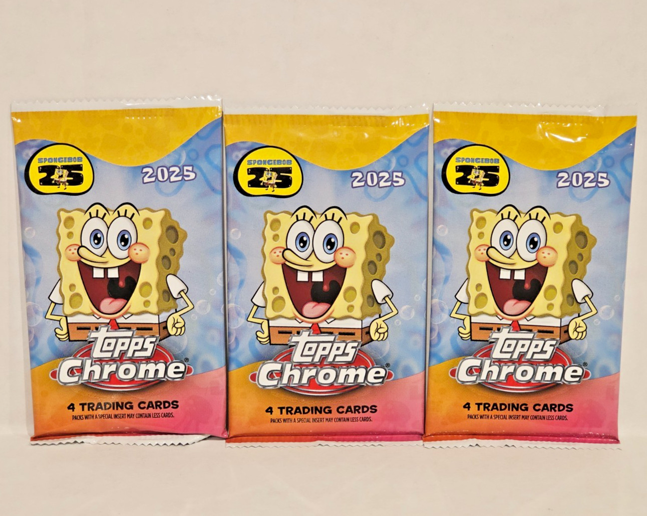 3x 2025 Topps Chrome SpongeBob 25th Anniversary Value Pack (4 Cards) NEW, SEALED
