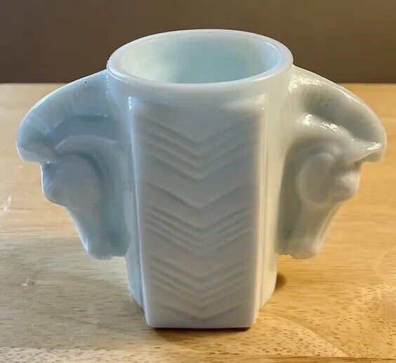 Vintage MacBeth-Evans Milk Glass Shaving Mug Vase Pencil/Brush Holder Horse Head