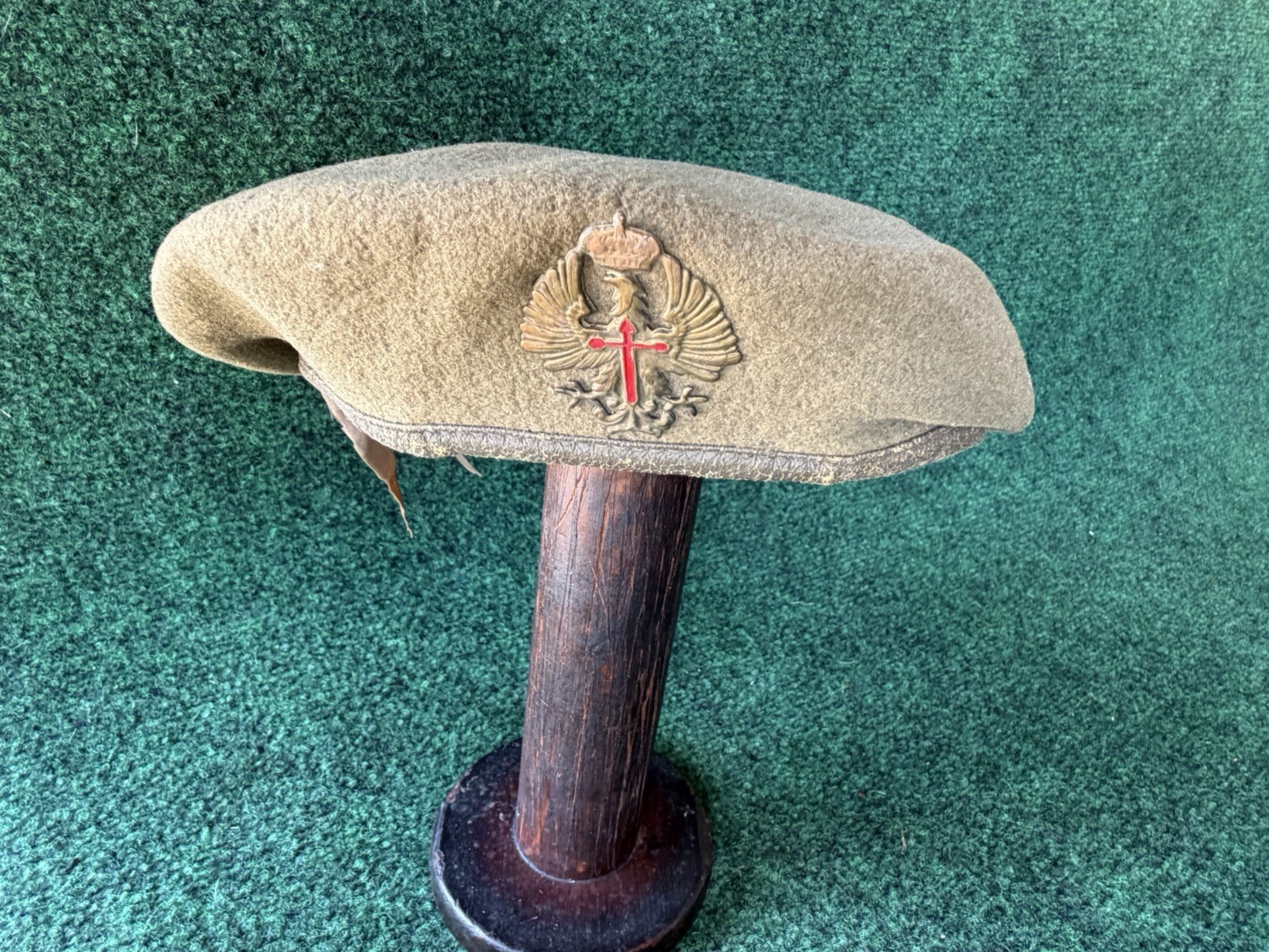 Vintage Spanish Civil War Military Beret with Cap Badge