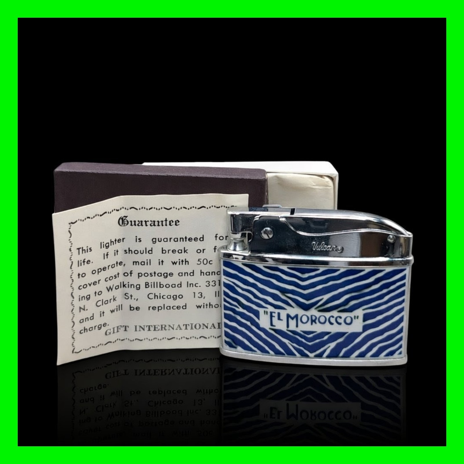 Vintage El Morocco Celebrity Nightclub New York NYC Flat Ad Lighter & Box UNFIRE