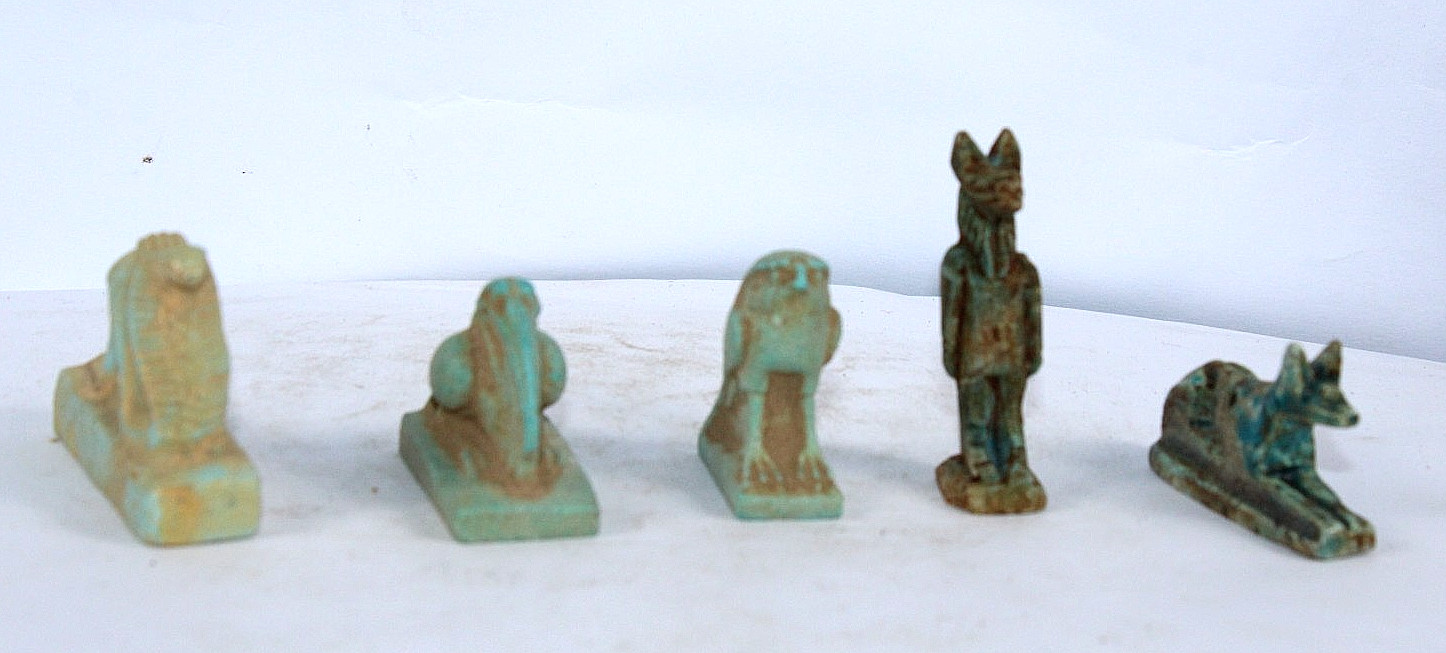 5 Unique Pharaoh Ancient Egyptian Of 2 Anubis, Horus, Cobra, Bes Amulets Statues 5 Unique Pharaoh Ancient Egyptian Of 2 Anubis, Horus, Cobra, Bes Amulets Statues