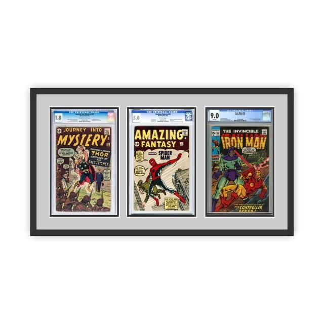 Triple Graded Comic Book Frame Black Wood UV Protected Glass CGC Graded Comics