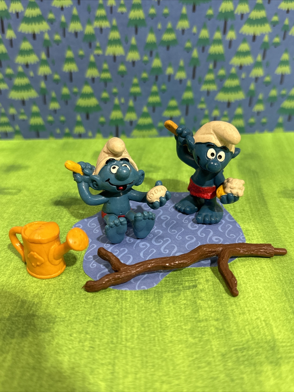 Smurfs Bath Tub Super Smurf Figure 6740 Vintage 1983 & 1979 BATHING SMURF