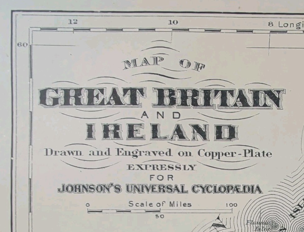 Antique 1885 GREAT BRITAIN IRELAND Map  ~ Old Original AJ JOHNSON COPPER PLATE