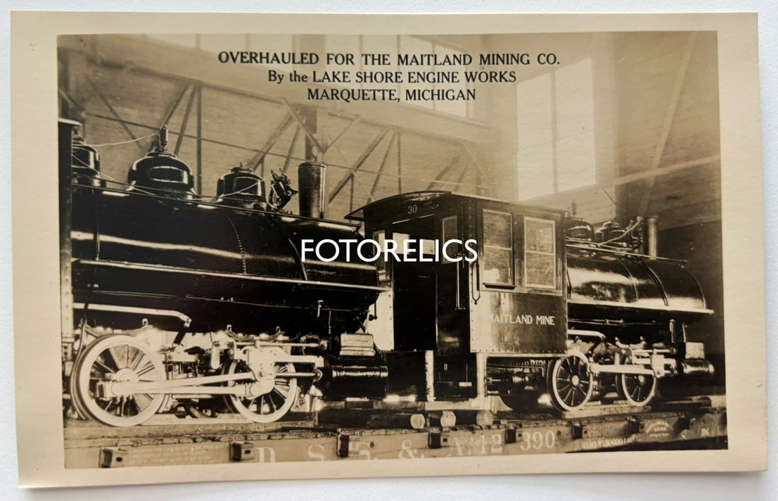 Vulcan Mining Locomotives at Marquette Michigan, Original Early RPPC - Railroad Vulcan Mining Locomotives at Marquette Michigan, Original Early RPPC - Railroad