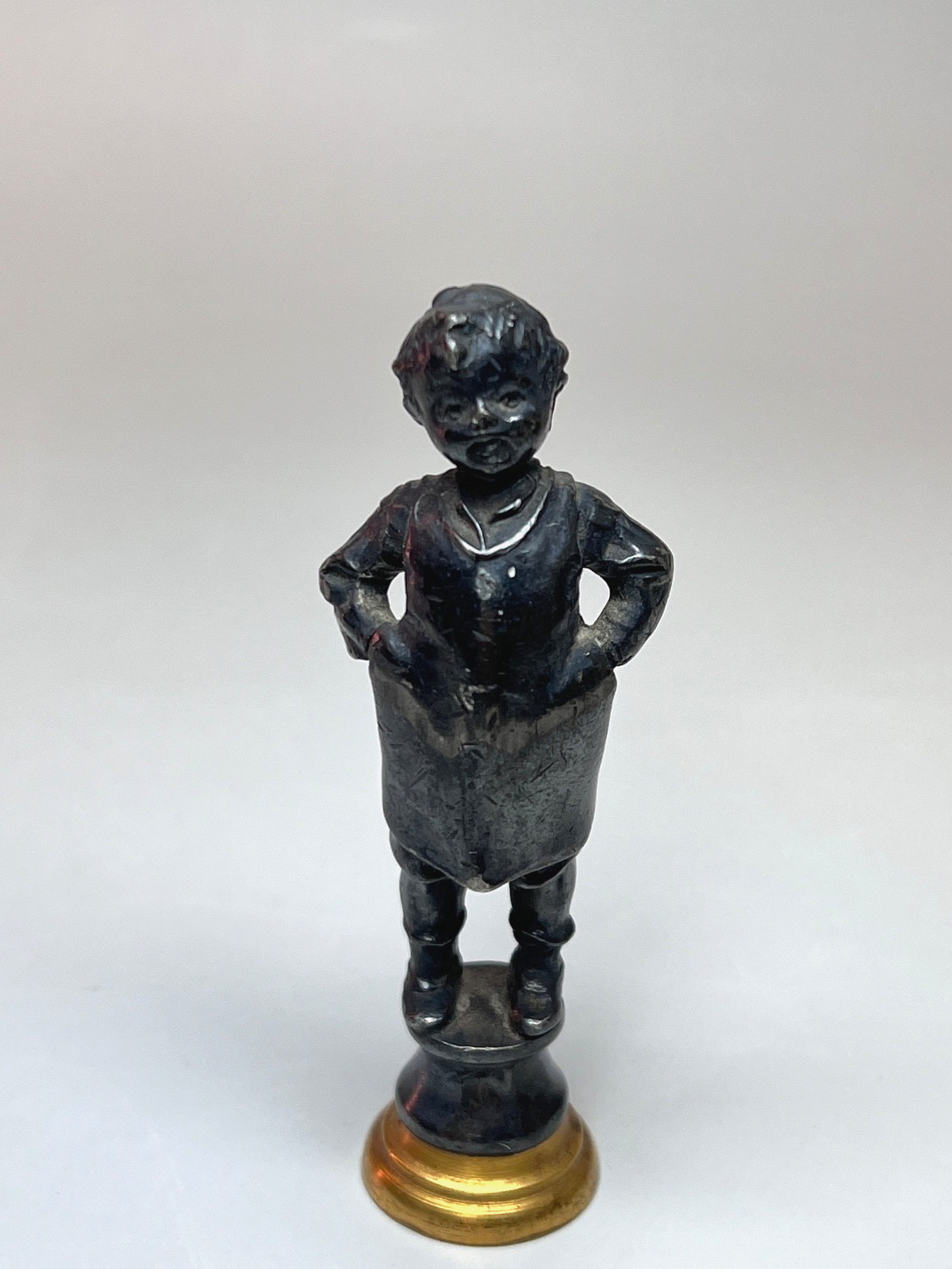 19c.Antique French Personal Wax Seal Stamp Figural Boy Brass Head Monogram