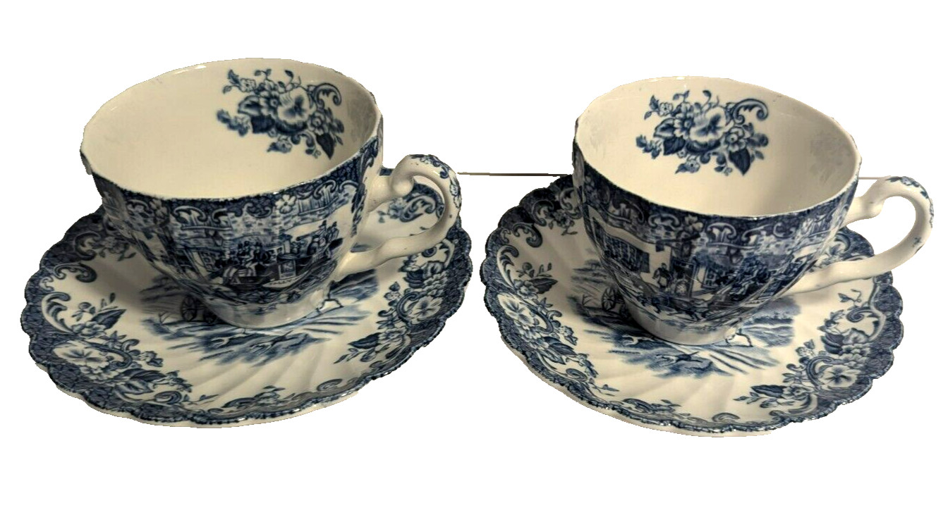 Johnson Bros Blue Ironstone  Hunting Country  2 Sets Of Cup And Saucer