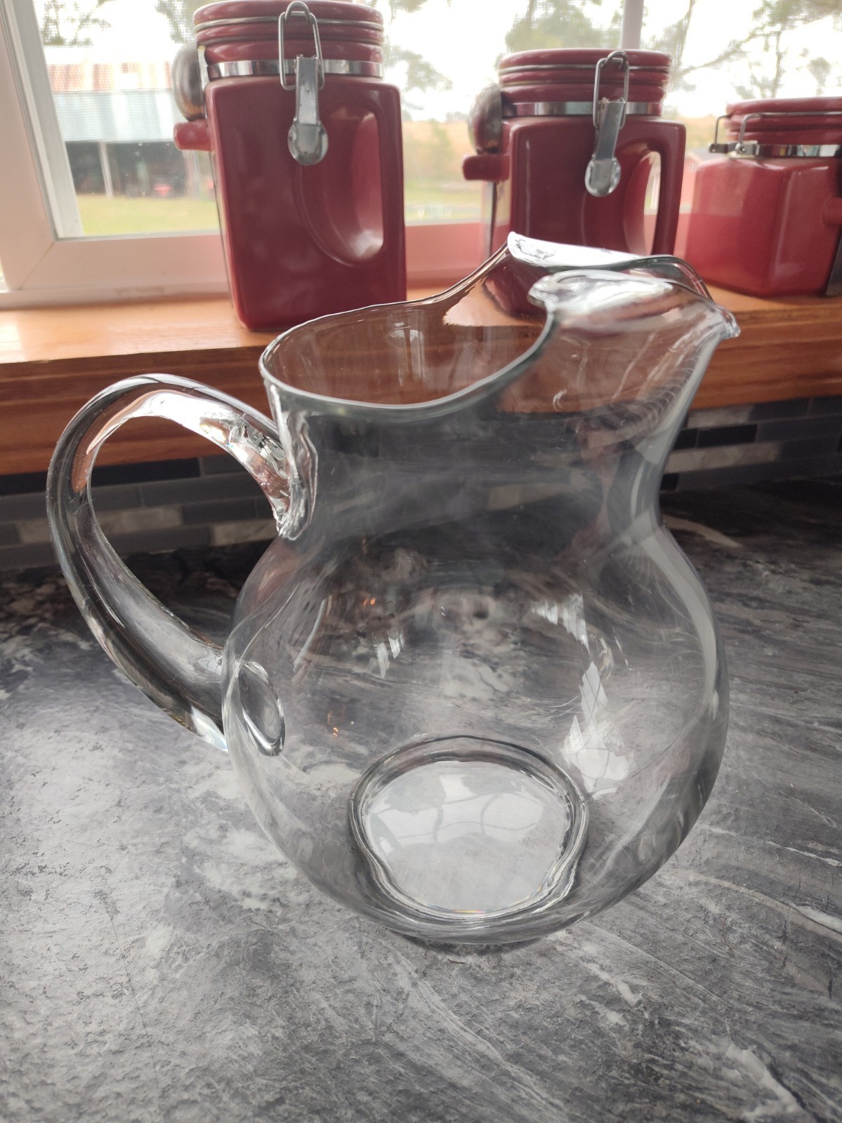 Vintage Hand Blown Clear Glass Pitcher Polished Ground Pontil Base Heavy 3L Vintage Hand Blown Clear Glass Pitcher Polished Ground Pontil Base Heavy 3L