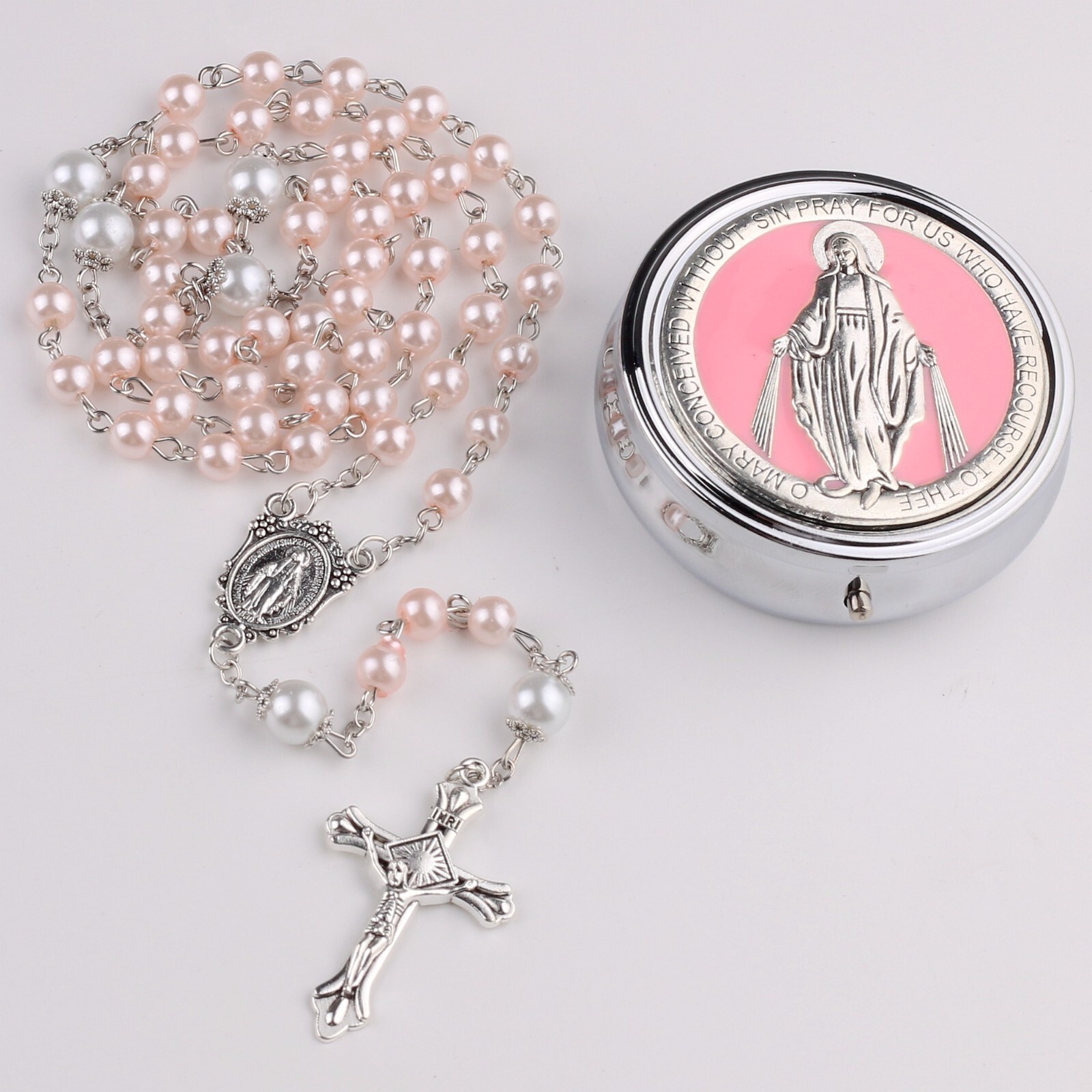 CT Rosary with 6mm Glass Pearl & 8mm Our Father Beads, Miraculous Metal Gift Box CT Rosary with 6mm Glass Pearl & 8mm Our Father Beads, Miraculous Metal Gift Box