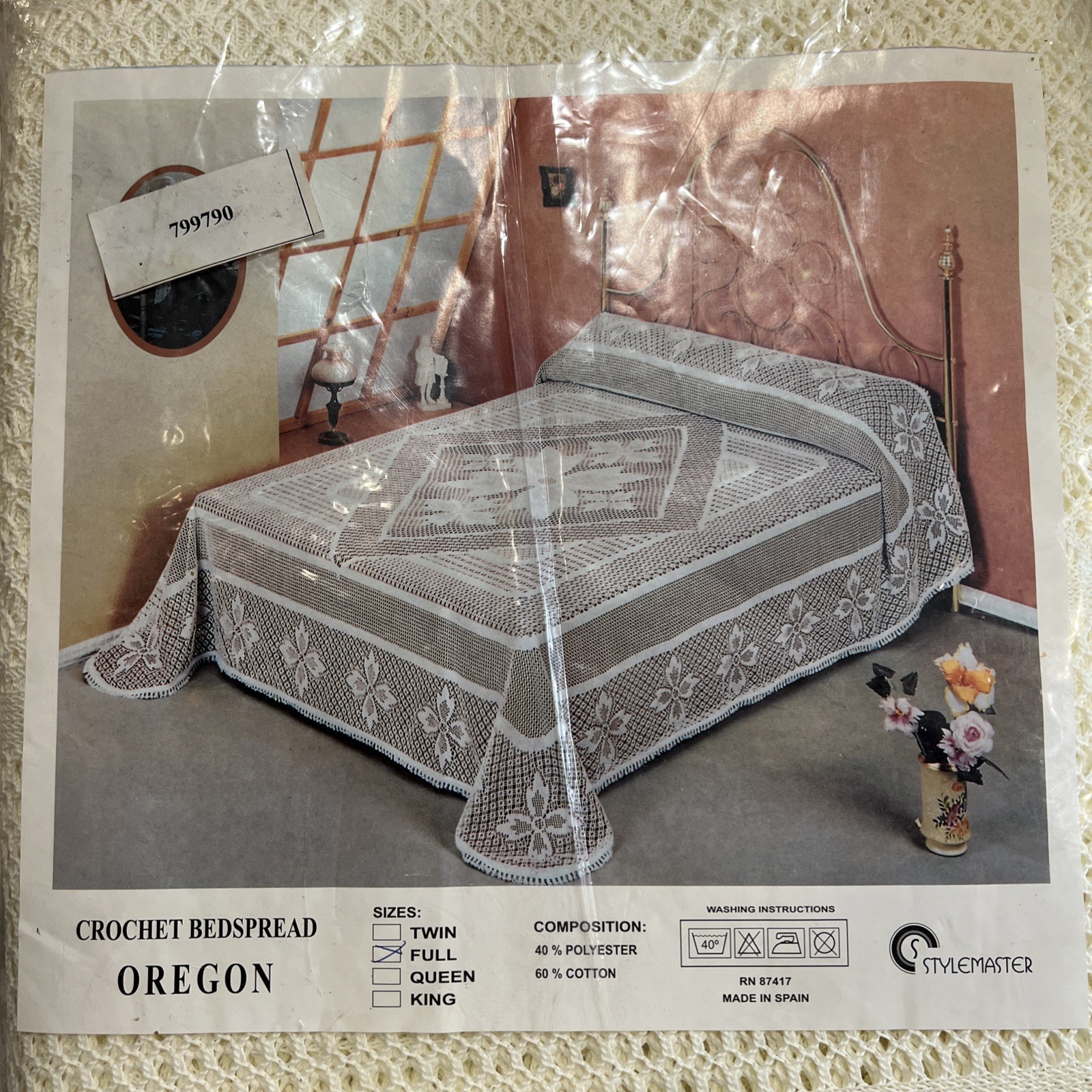 NEW Vintage Stylemaster FULL or Double Ivory Crochet Bedspread Oregon