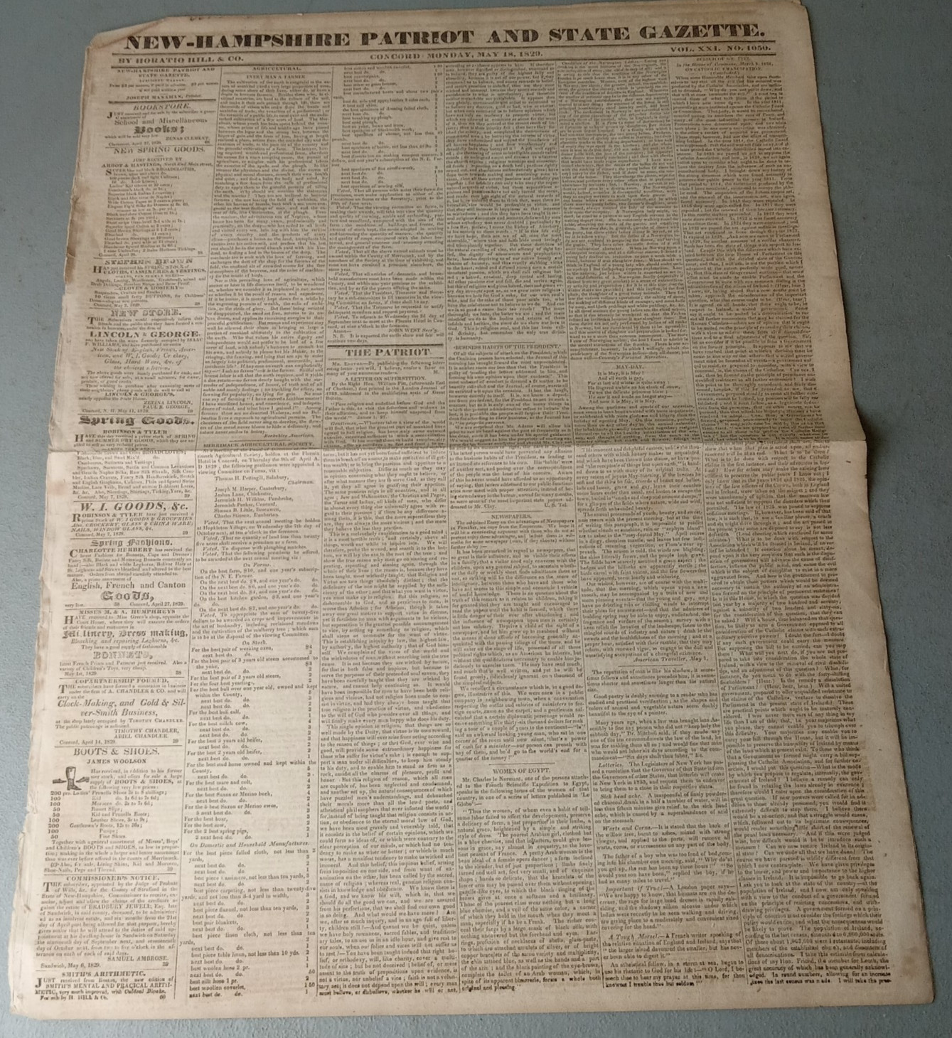 RARE 1829 Andrew Jackson Era Newspaper New Hampshire Patriot Concord Politics RARE 1829 Andrew Jackson Era Newspaper New Hampshire Patriot Concord Politics