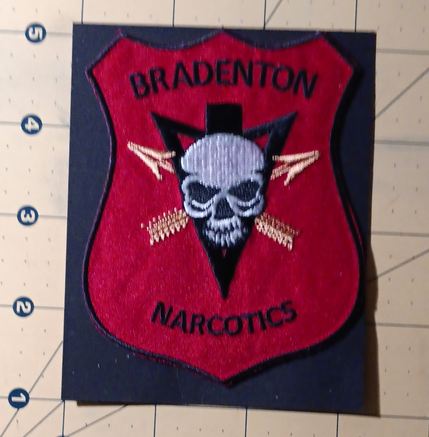 Bradenton Narcotics Police Patch - Red Skull Design, Single Patch