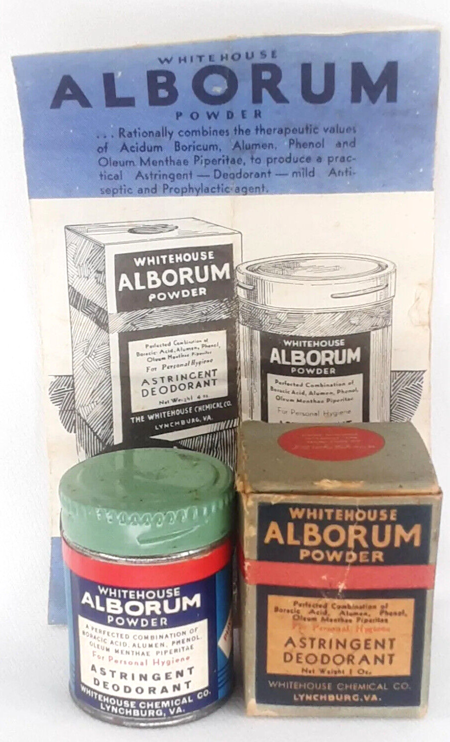 Antique 1940s Whitehouse Alborum Powder Tin With Original Box & Paper Insert Antique 1940s Whitehouse Alborum Powder Tin With Original Box & Paper Insert