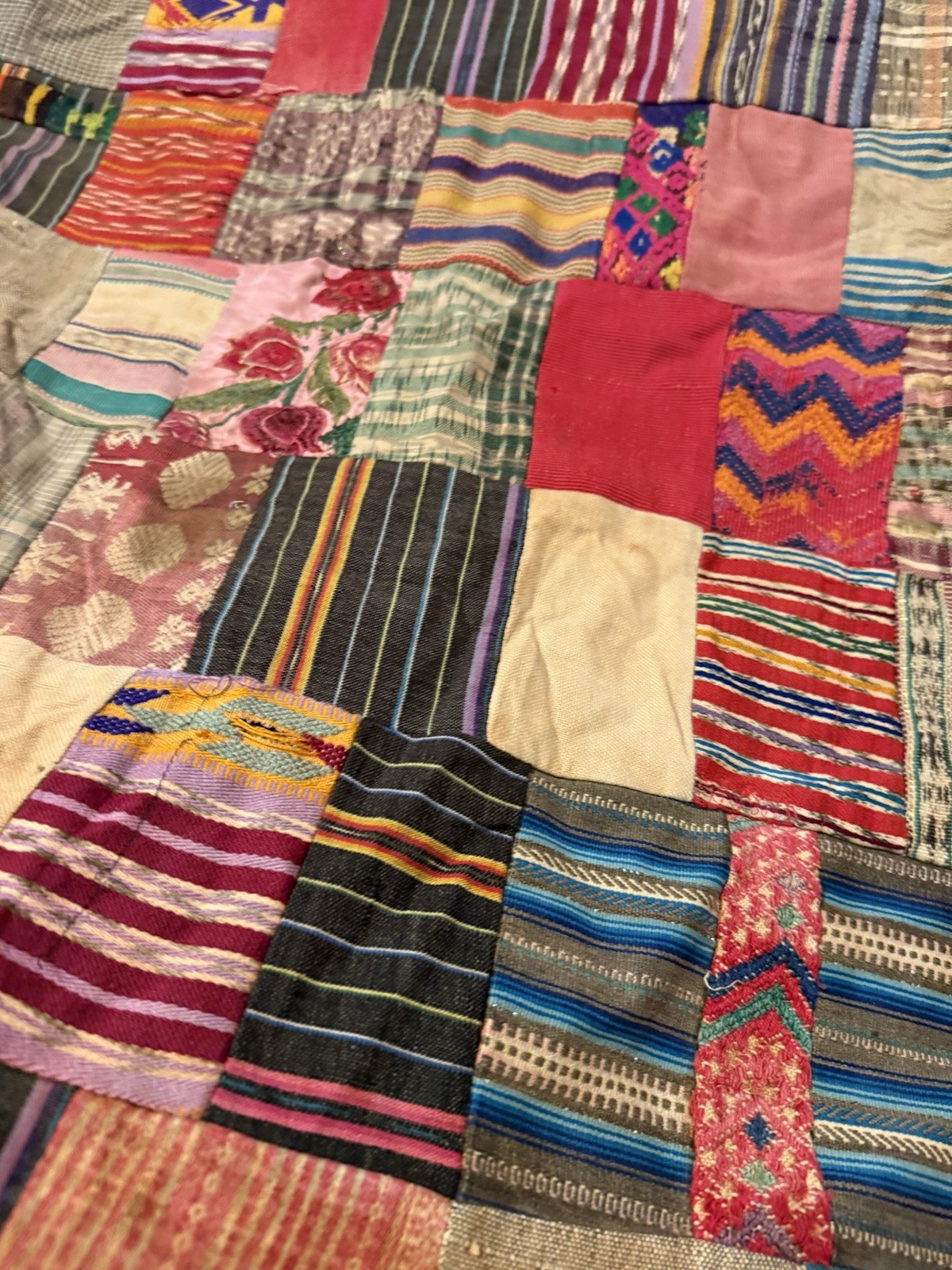 Vintage Handmade Guatemalan Huipile Patchwork Woven Wall Hanging Quilt Wounded Vintage Handmade Guatemalan Huipile Patchwork Woven Wall Hanging Quilt Wounded