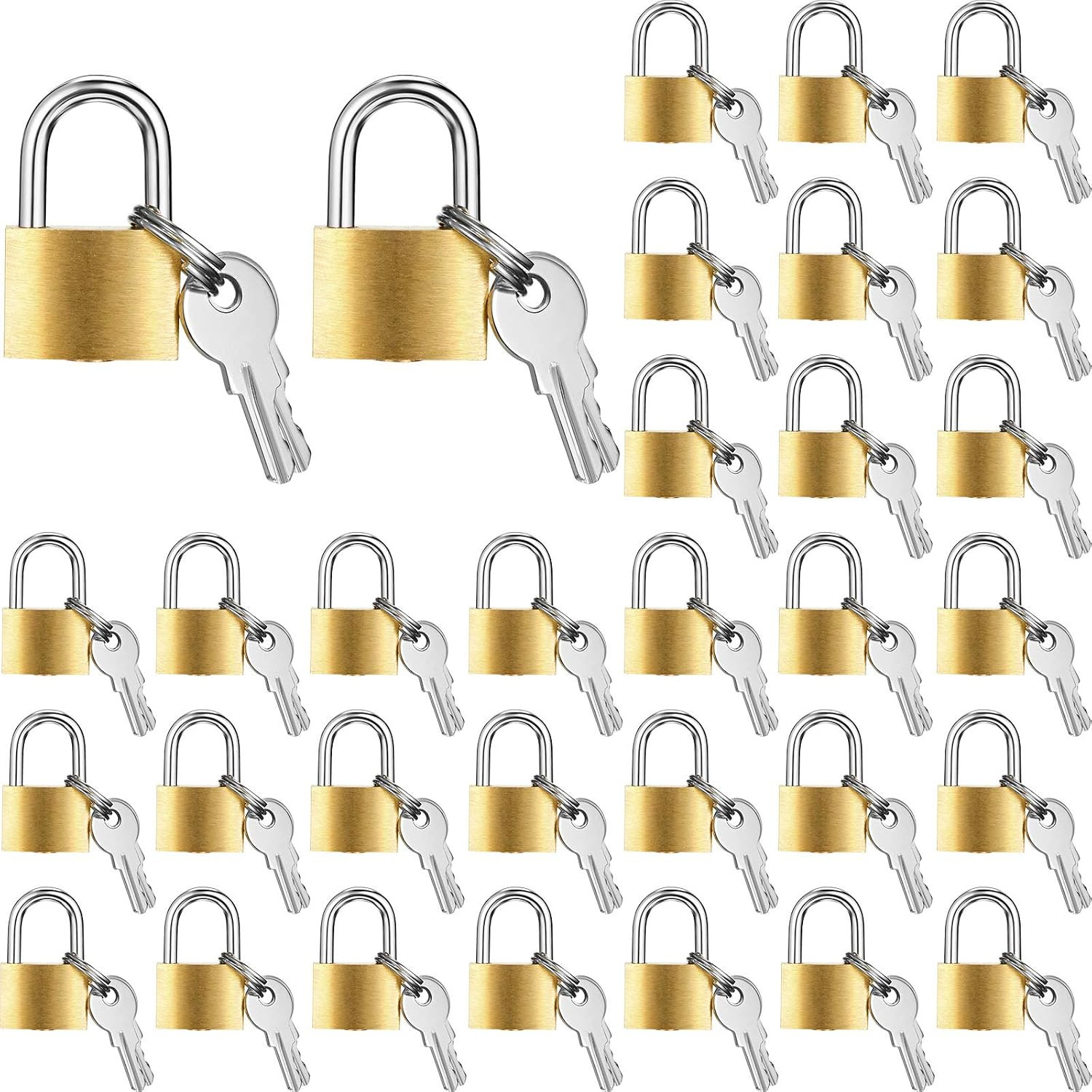 32 Pieces Mini Padlock Small Solid Brass Locks 1.25 Inch with 3 Keys 32 Pieces Mini Padlock Small Solid Brass Locks 1.25 Inch with 3 Keys