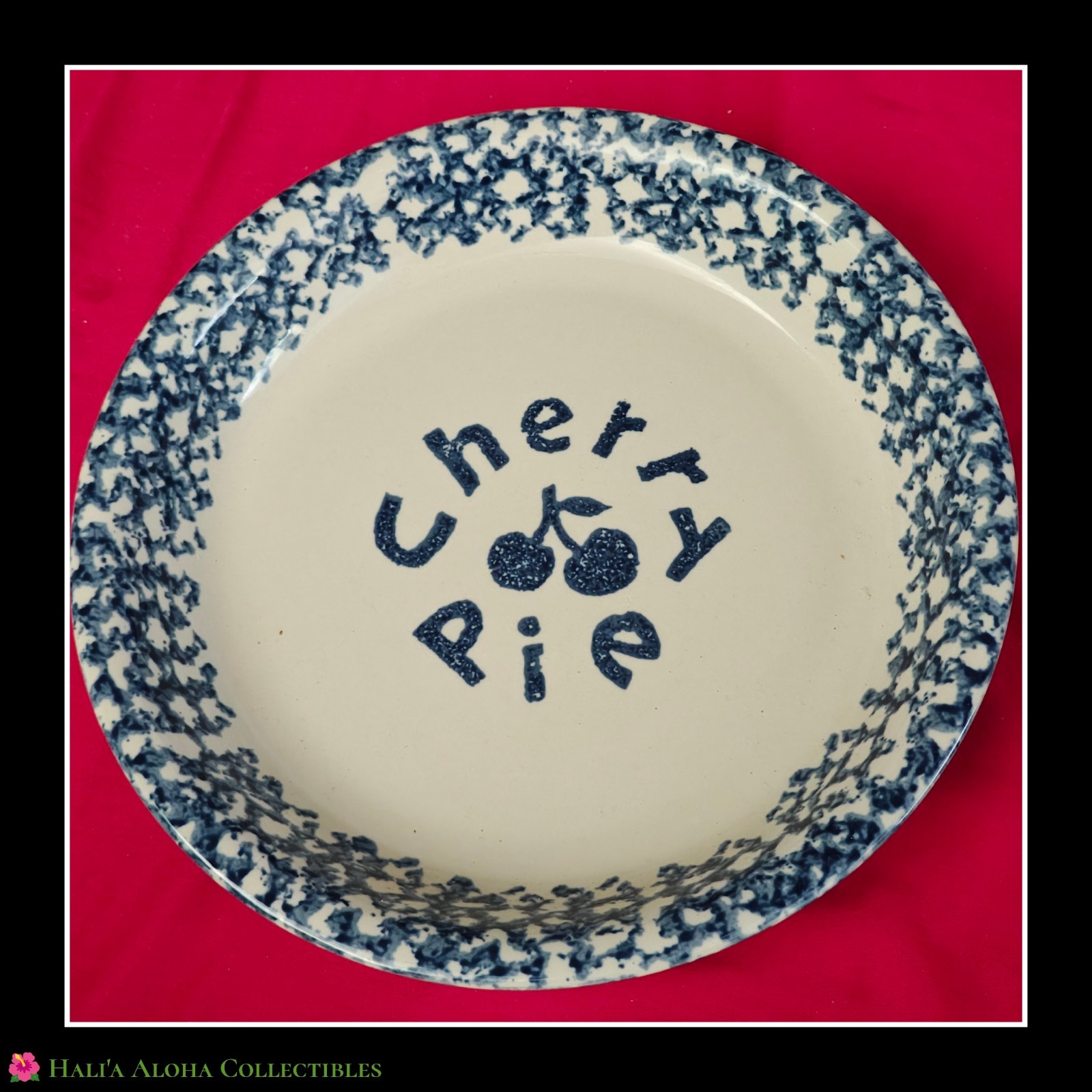 VTG Tienshan Folk Craft Blue Spongeware Cherry Pie Dish Plate Stoneware 10 VTG Tienshan Folk Craft Blue Spongeware Cherry Pie Dish Plate Stoneware 10