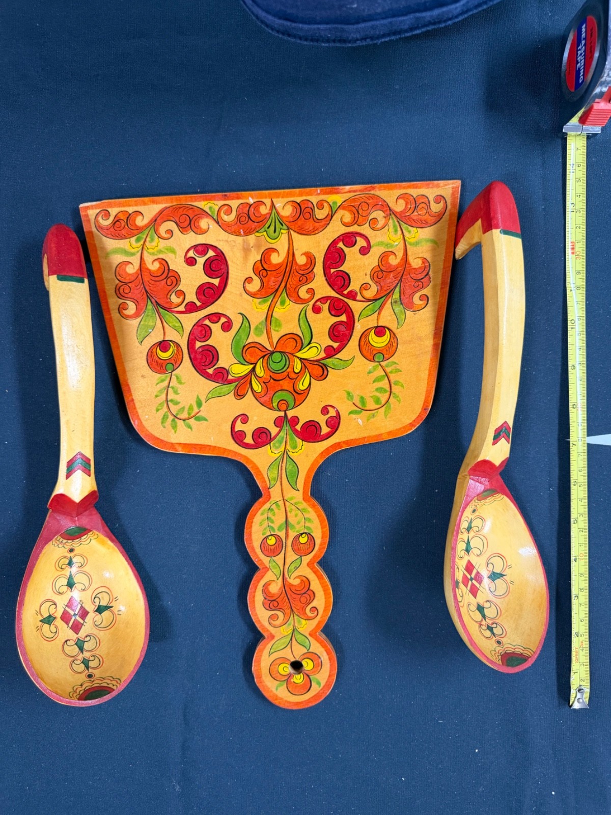 DECORATIVE VINTAGE NEW WOOD HANDICRAFT PAINTED KHOKHLOMA 3-PIECE KITCHEN SET NEW