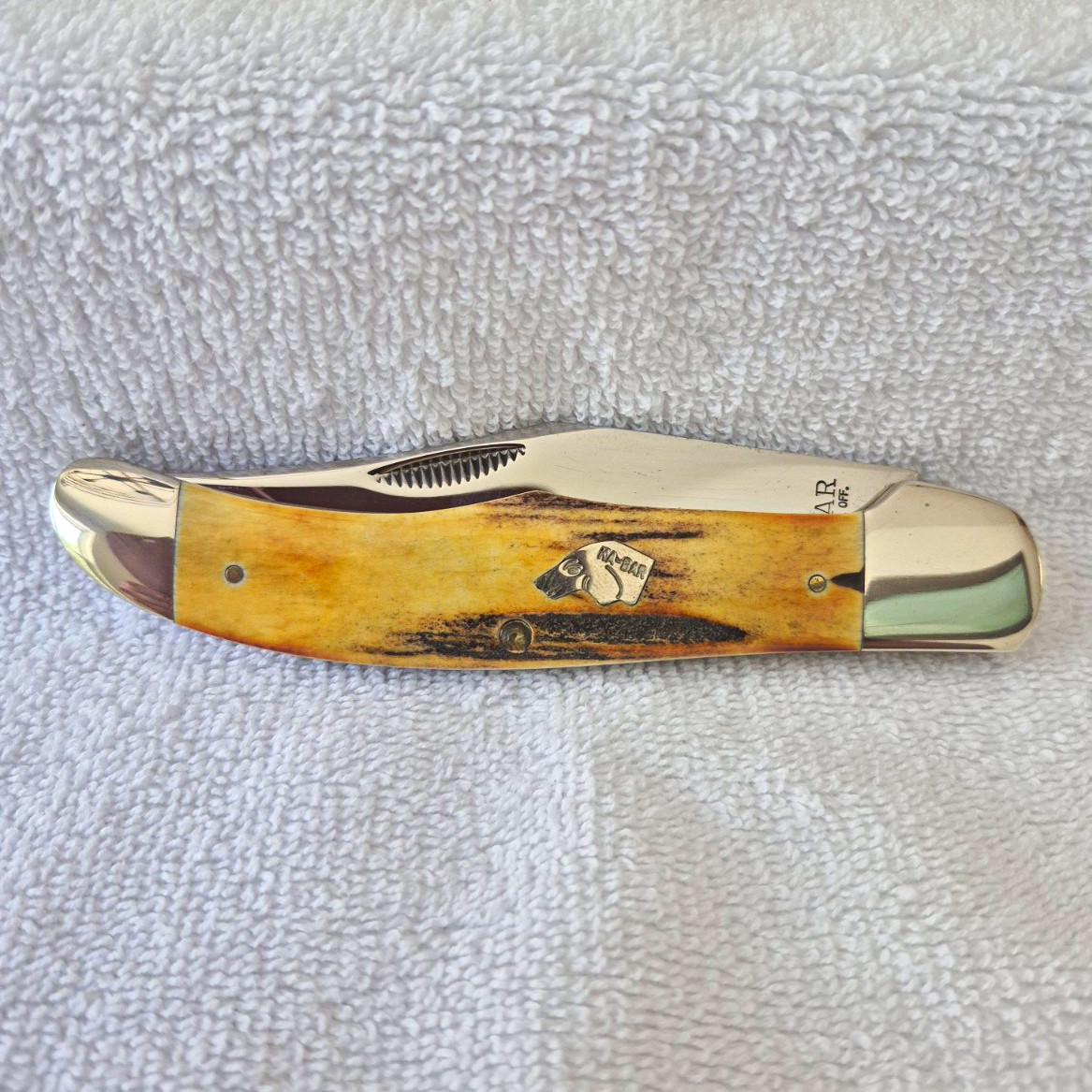 Vintage 1977 KA-BAR Dog Head Folding Hunter X1/77 - Original Stag Handle