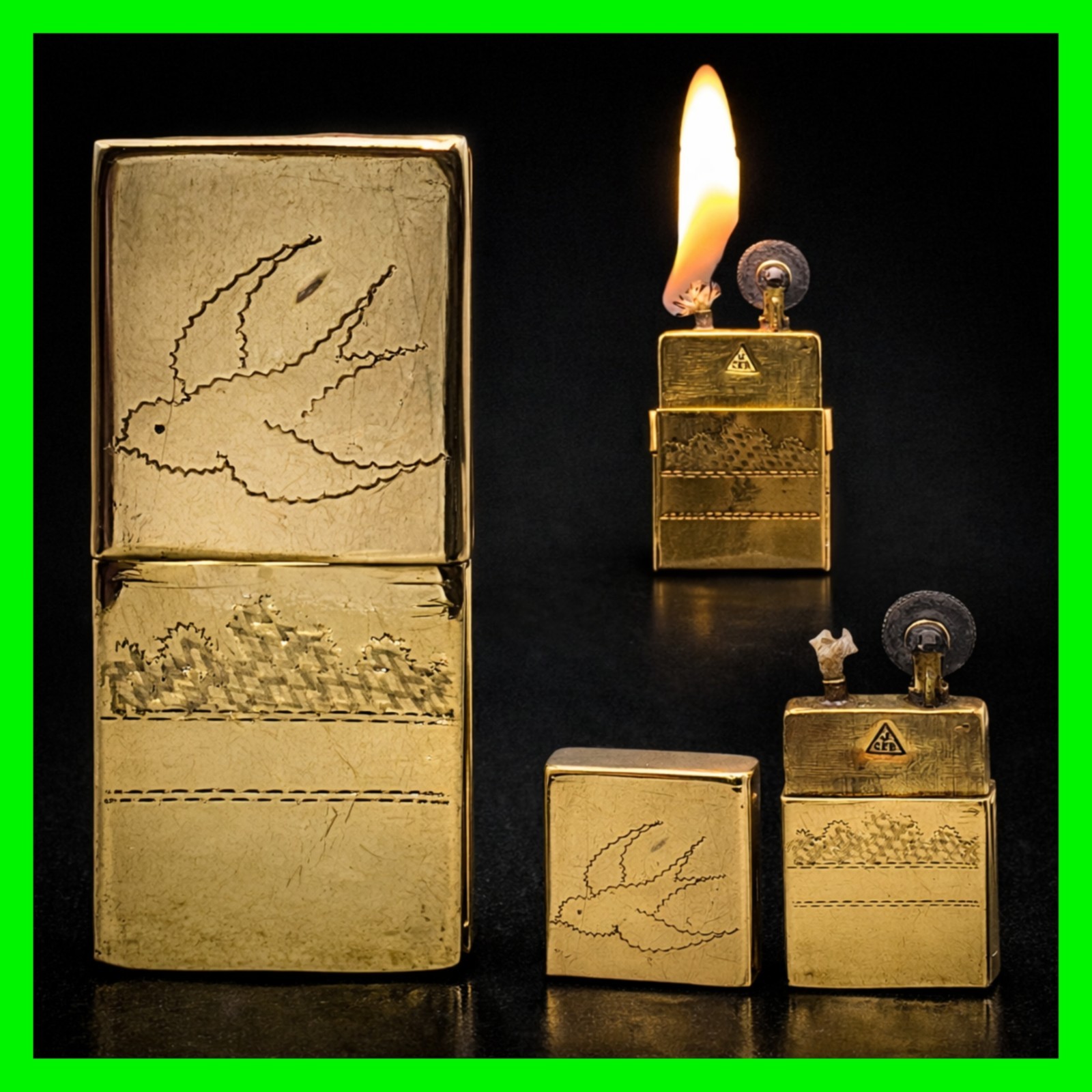 Antique 1910's WWI Trench Art Petrol Lighter J CEB Austria Hand Engraved - Rare 
