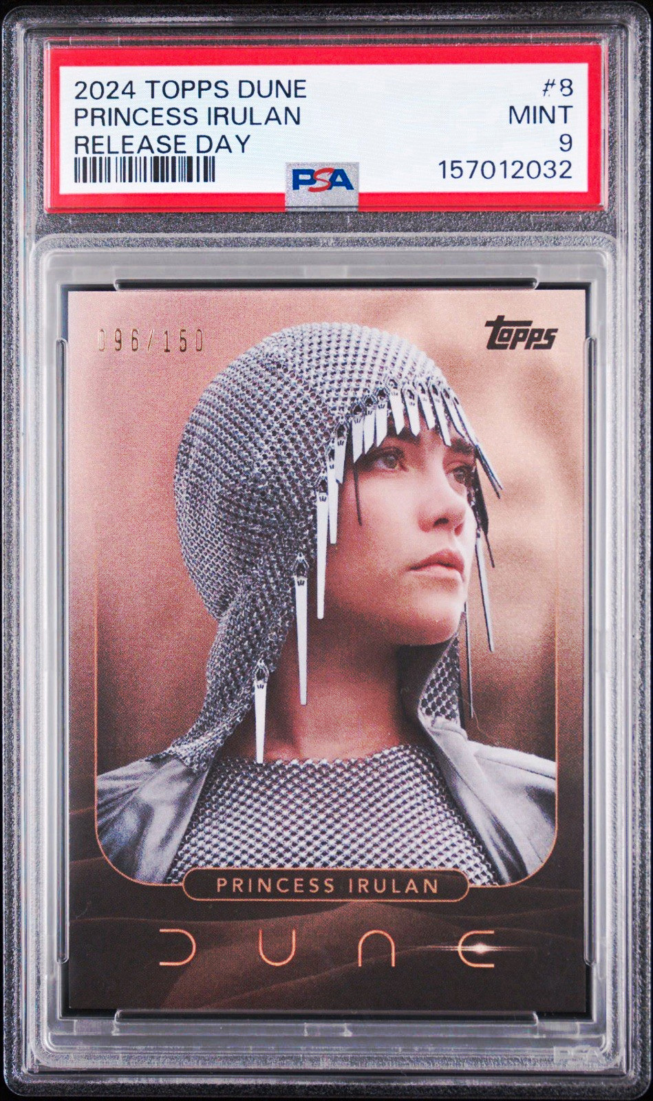 Topps 2024 Dune Release Day #8 Princess Irulan Rookie Florence Pugh /150 PSA 9 Topps 2024 Dune Release Day #8 Princess Irulan Rookie Florence Pugh /150 PSA 9
