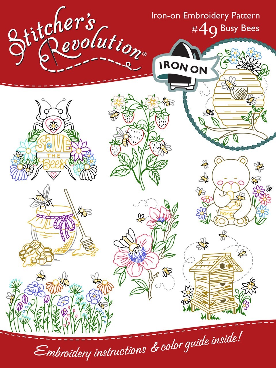 Stitcher's Revolution 49 BUZZING BEES Floral Honey Embroidery Transfer Pattern