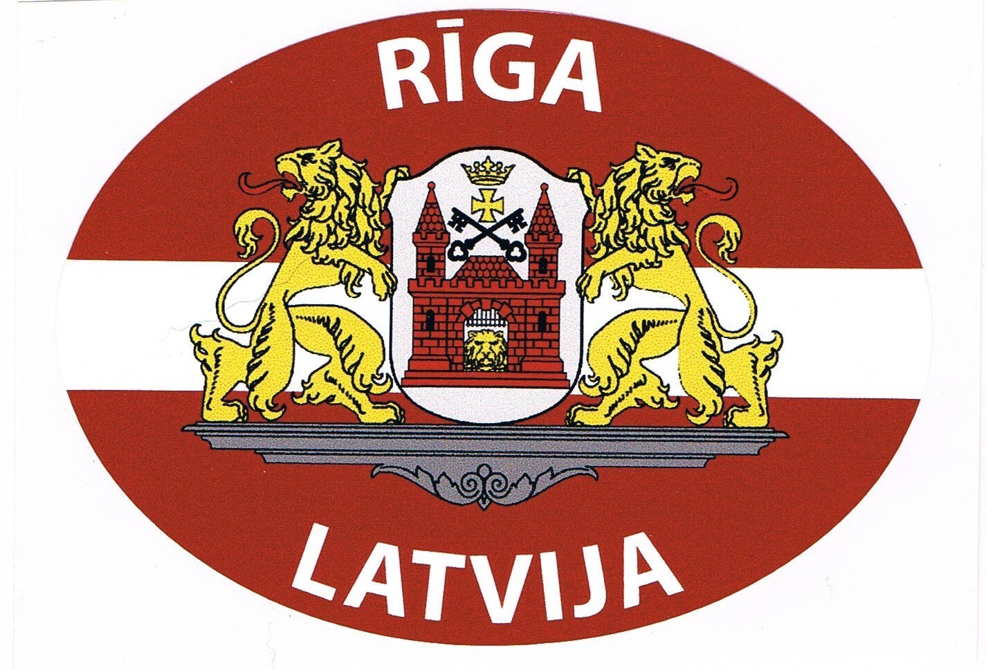  RIGA RĪGA COAT of ARMS DECAL WITH LATVIA FLAG BUMPER STICKER OVAL Lettland.