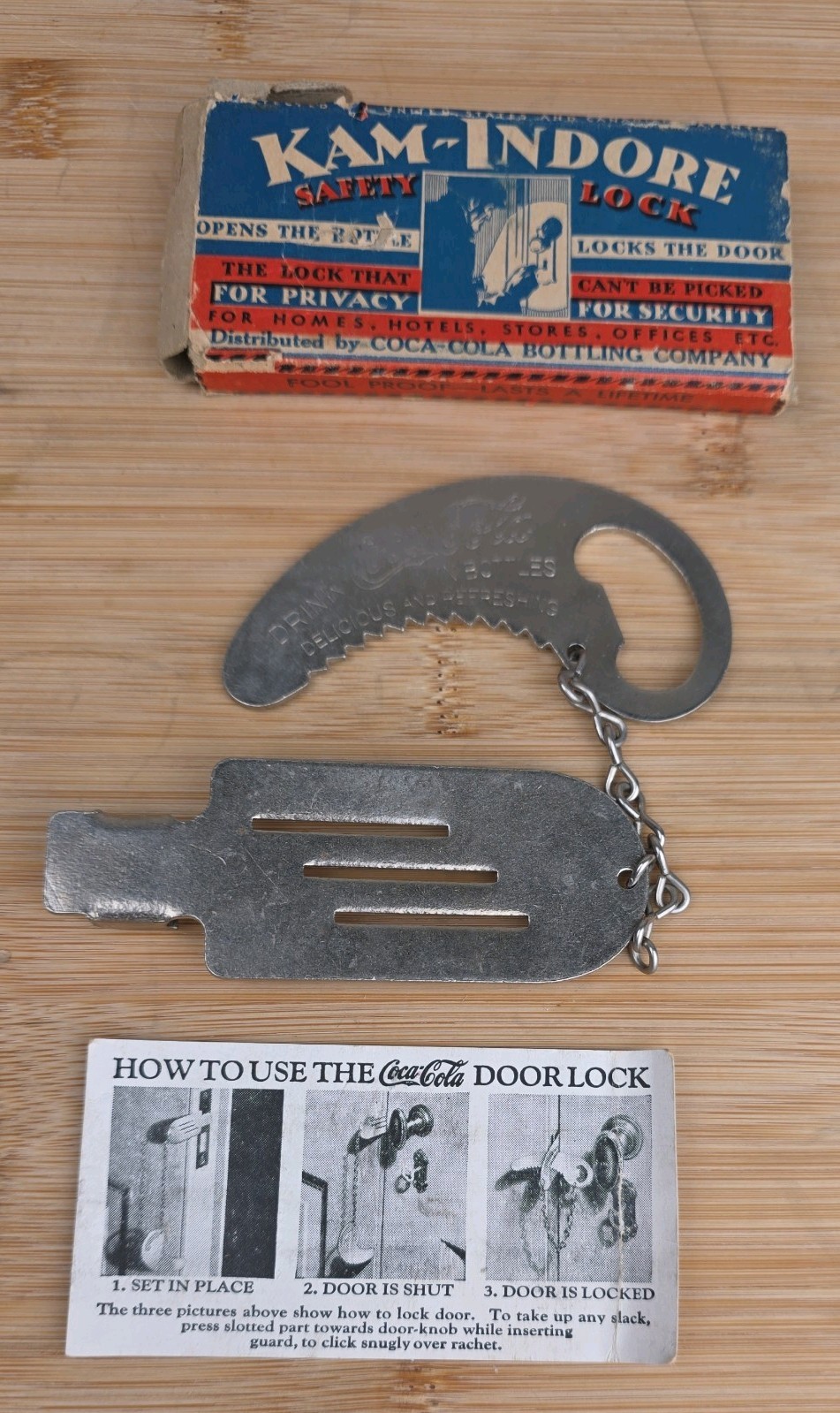 1930s Coca-Cola Kam-Indore Safety Lock Bottle Opener w/ Box Instructions READ