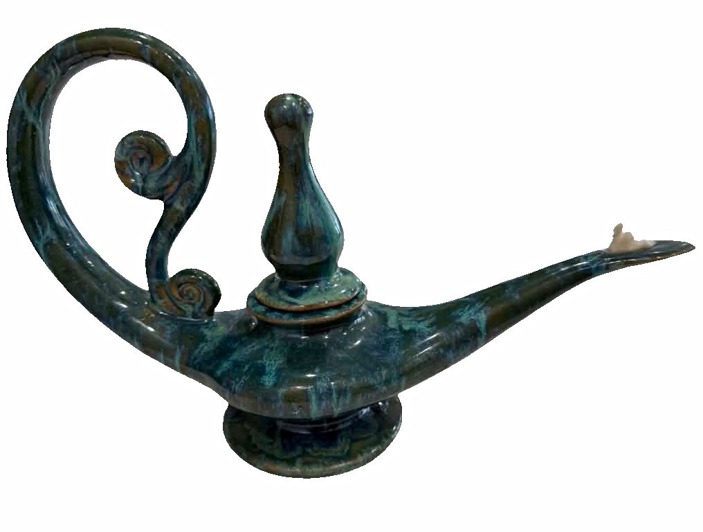 Bill Mohl Studio Genie Oil Lamp Rare Blue Teal Marble Glaze Mint Unused Original Bill Mohl Studio Genie Oil Lamp Rare Blue Teal Marble Glaze Mint Unused Original