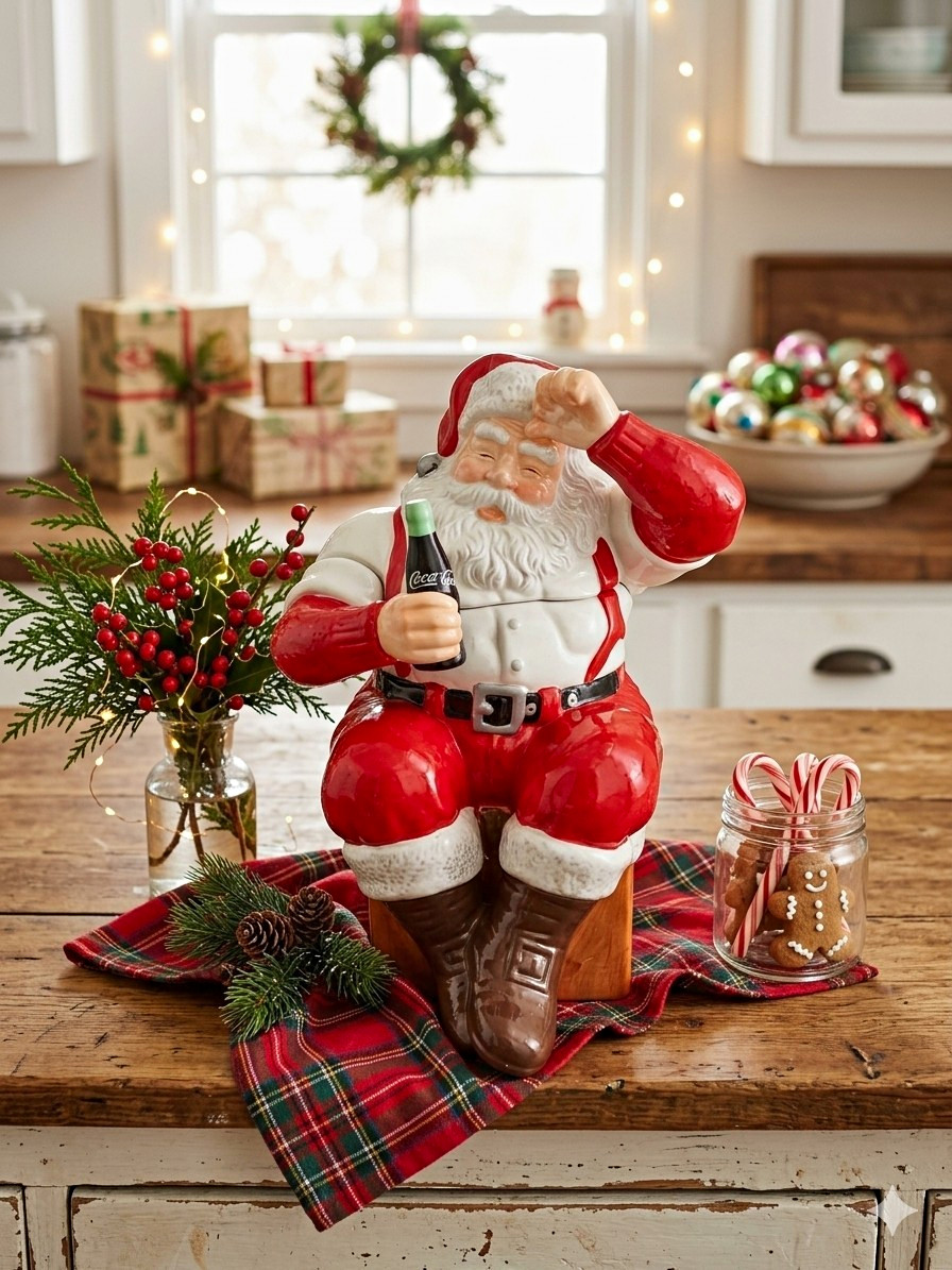 Coca-Cola Santa Claus Cookie Jar Canister Sakura Ceramic Soda Theme 2002