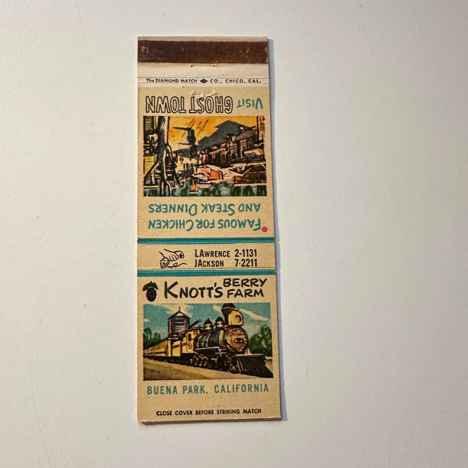 Knott\'s Berry Farm Steak Dinners Buena Park CA Vintage Matchbook Cover 5MB126-4