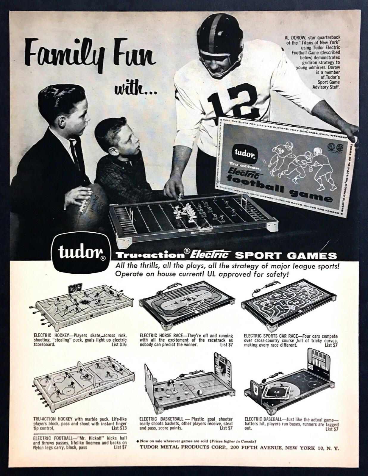 1961 Tudor Tru-Action Electric Football & Other Games photo vintage print ad 1961 Tudor Tru-Action Electric Football & Other Games photo vintage print ad