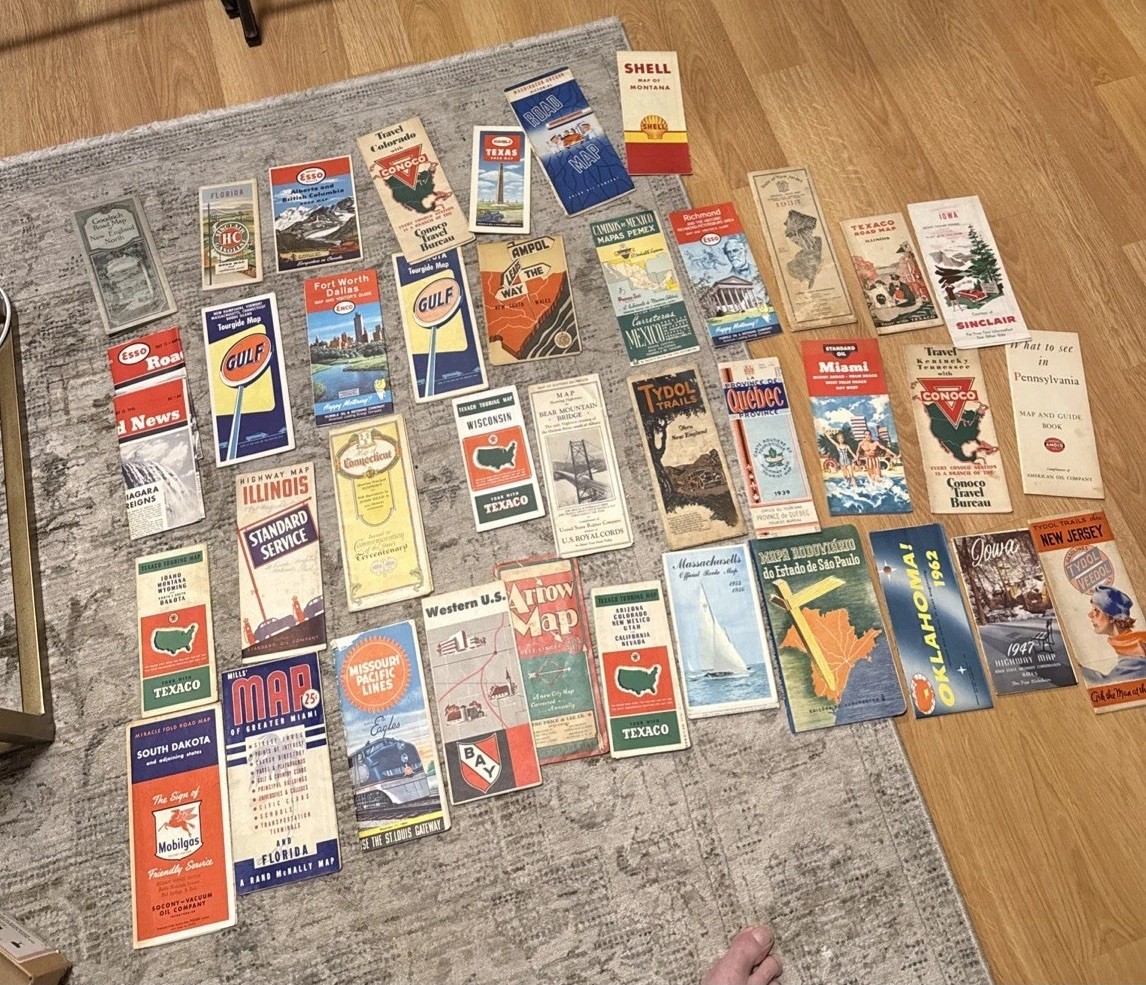 Vintage Antique Road Map Lot of 37 1920s to 1950s Vintage Antique Road Map Lot of 37 1920s to 1950s