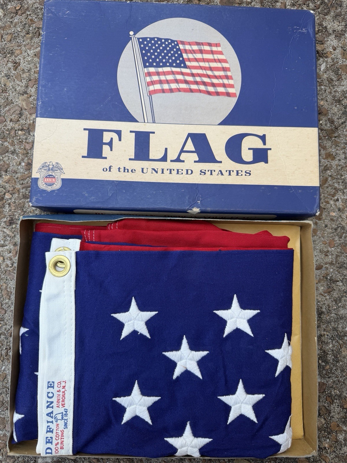 Vintage Annin Defiance 50-Star American Flag Cotton Bunting Sewn Embroidered USA