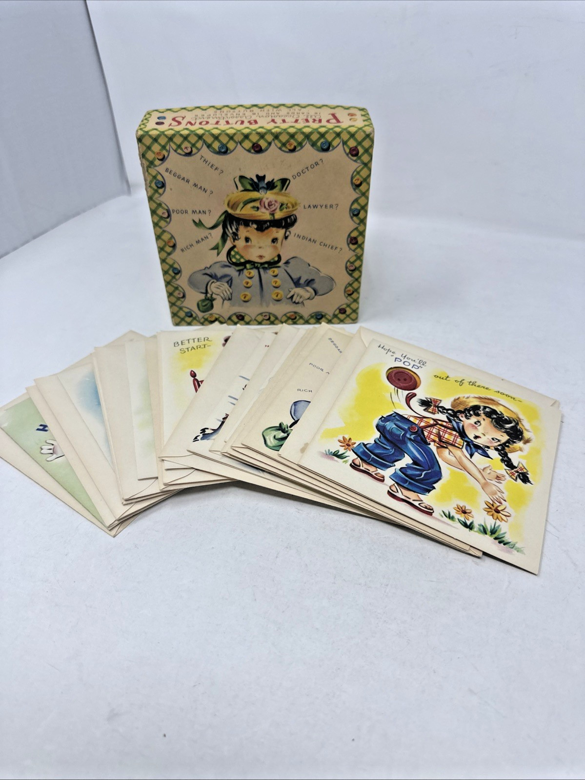 Pretty Buttons Vtg 13 Greeting Cards Envelopes Unused Birthday Get Well +++ RARE Pretty Buttons Vtg 13 Greeting Cards Envelopes Unused Birthday Get Well +++ RARE