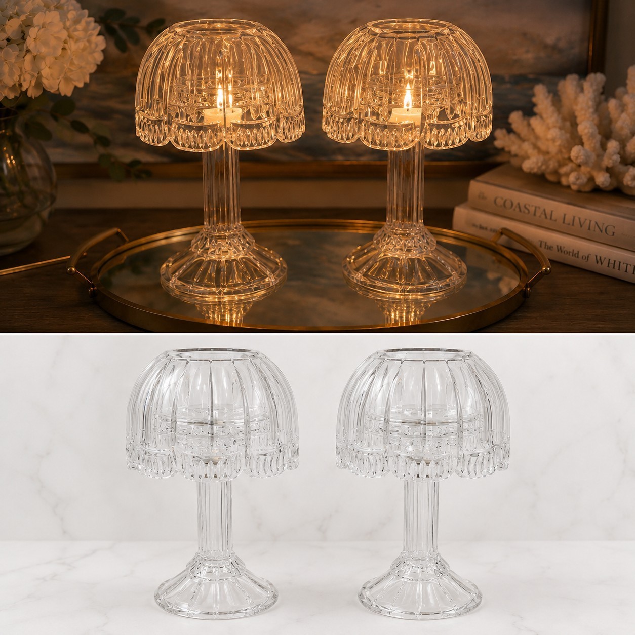 Vintage Godinger Shannon Crystal Fairy Lamp Large Pair Votive Candle Holders 12\