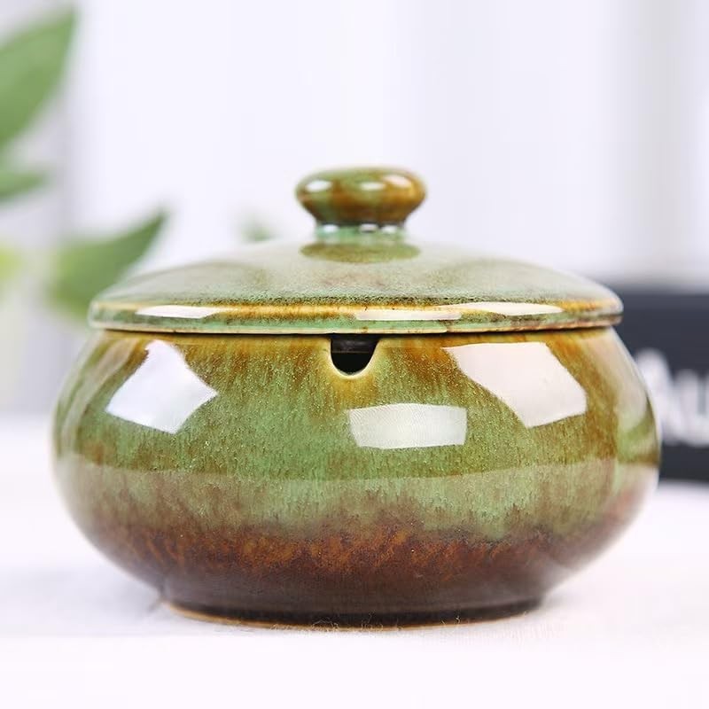 Handmade Ceramic Ashtray with Lids, Windproof Cigarette Ashtray Smokeless for In Handmade Ceramic Ashtray with Lids, Windproof Cigarette Ashtray Smokeless for In