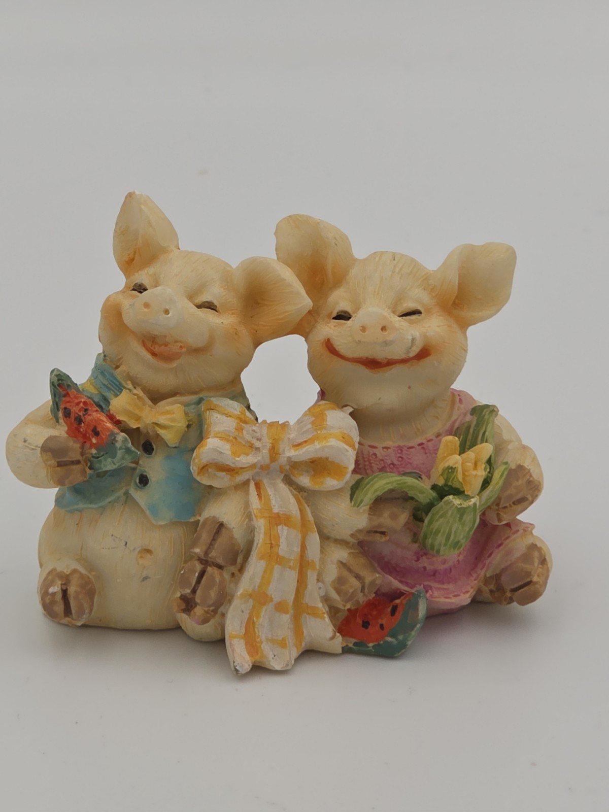 Vintage Two Happy Kitsch Pigs anthropomorphic Figurines Eating Watermelon Corn Vintage Two Happy Kitsch Pigs anthropomorphic Figurines Eating Watermelon Corn