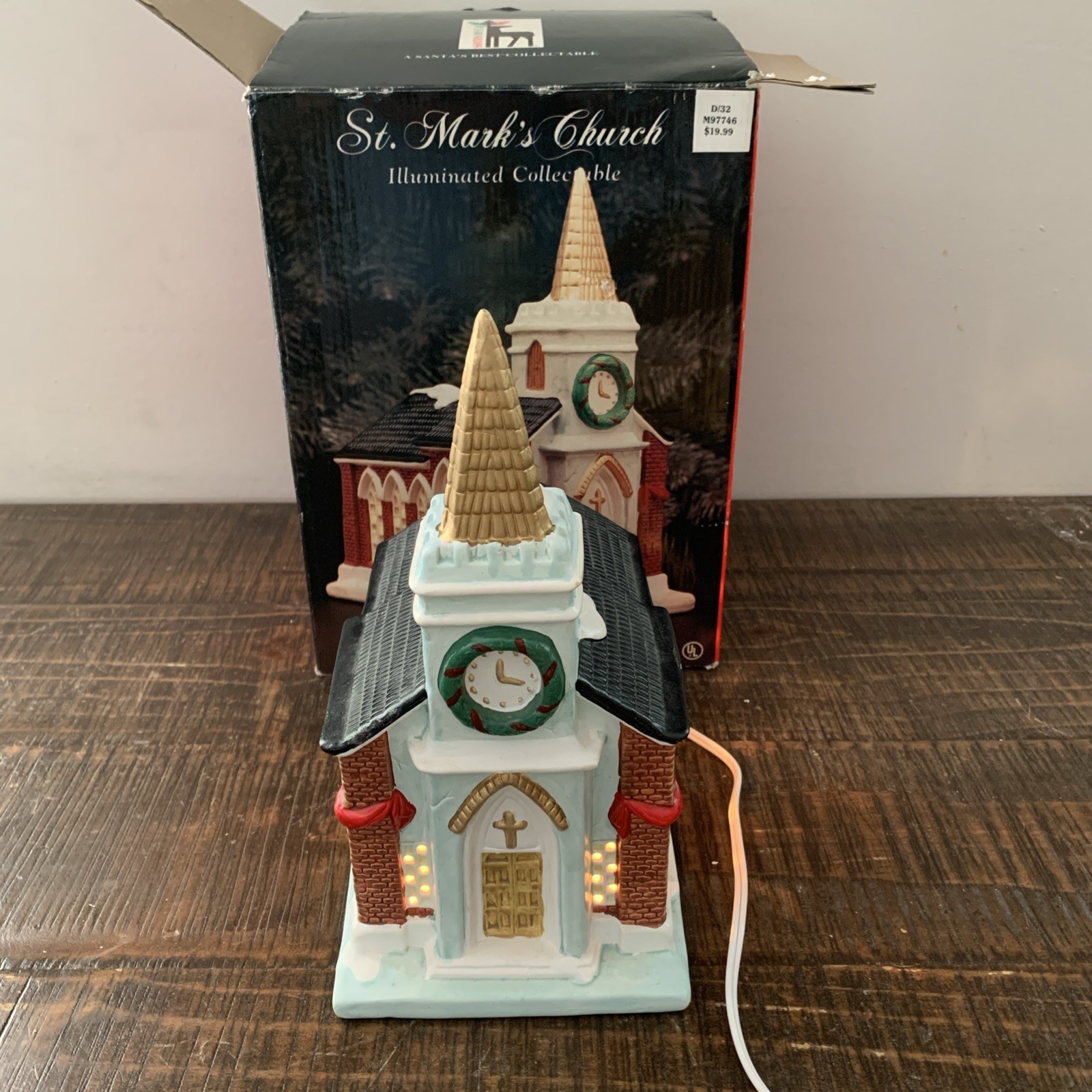 Santa’s Best Collectible 1994 ST. MARK'S CHURCH ILLUMINATED Porcelain~ Box