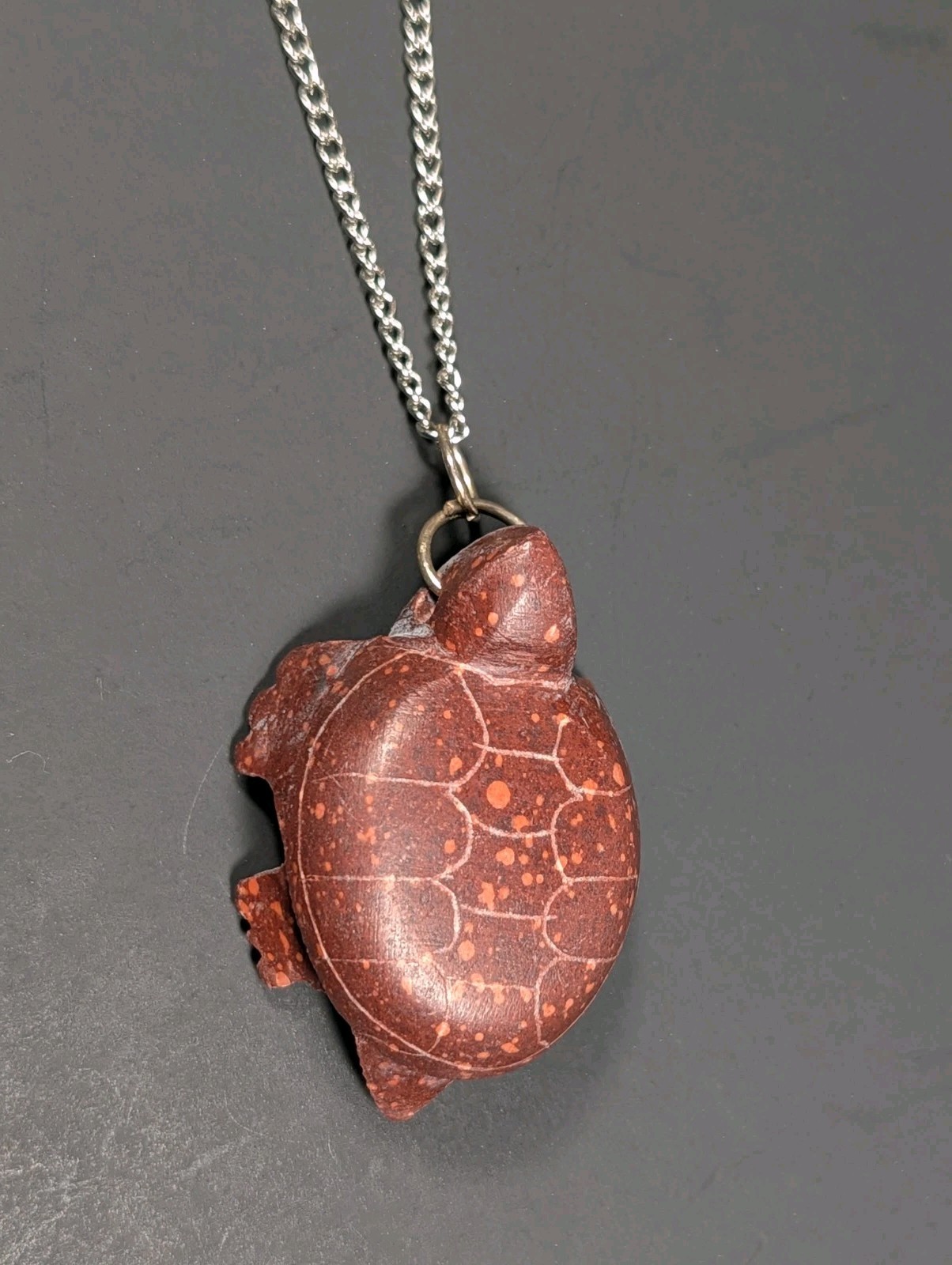 VTG Red Pipestone Turtle Fetish Carving Signed JM 24\