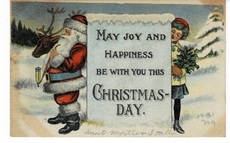 Vintage Postcard-Christmas Day-Santa Claus & Reindeer-Early 1900\'s Vintage Postcard-Christmas Day-Santa Claus & Reindeer-Early 1900\'s