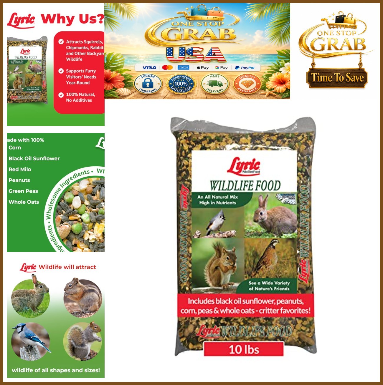 Wildlife Food 10 lb Bag Corn Sunflower Seeds Peanuts Whole Oats Deer Squirrel