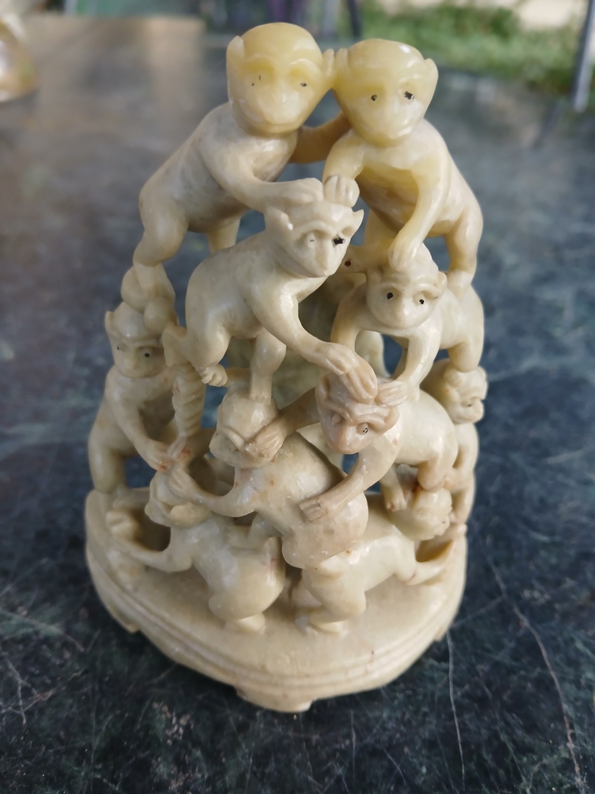 Vtg Chinese Hand Carved Soapstone Ten Monkeys Sculpture Statue Figurine