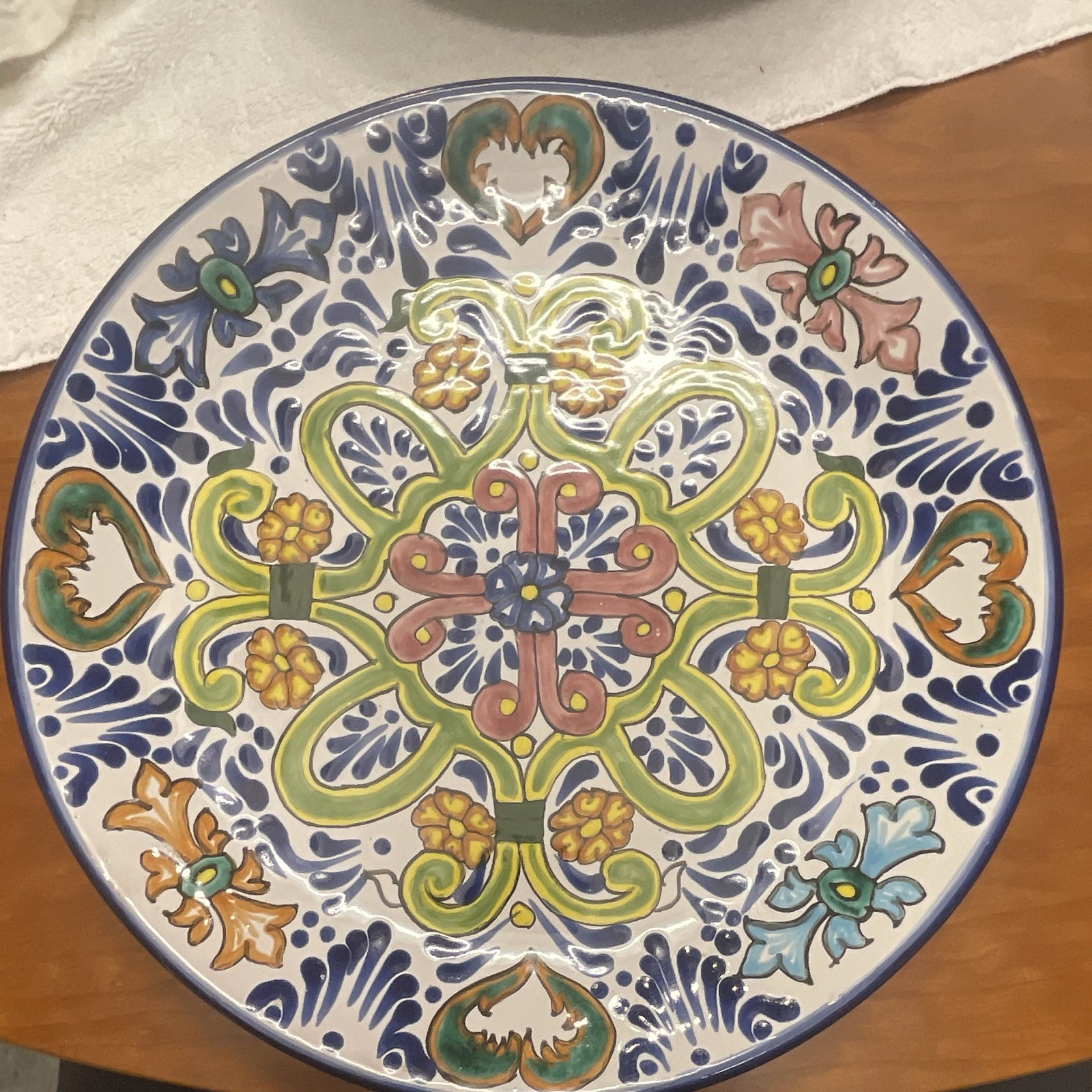 Vintage Mexican Talavera Tecayehuat Hand-Painted Plate Puebla Mexico