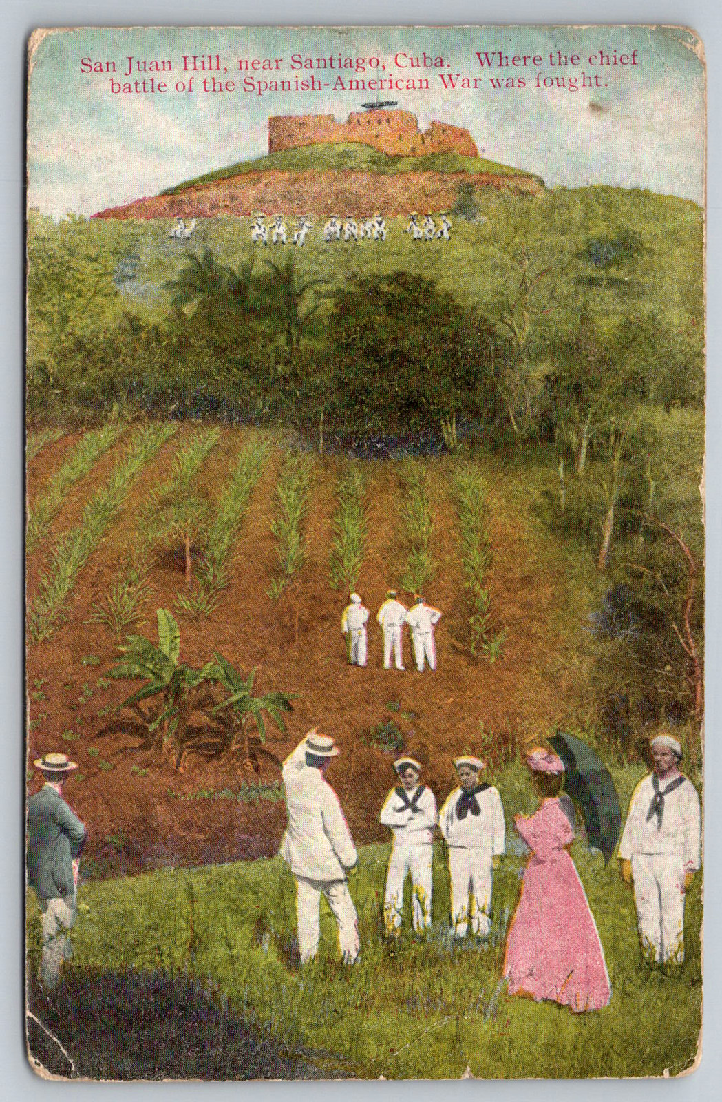 c1900s San Juan Hill Santiago Cuba Spanish American War Battle Sailors Postcard