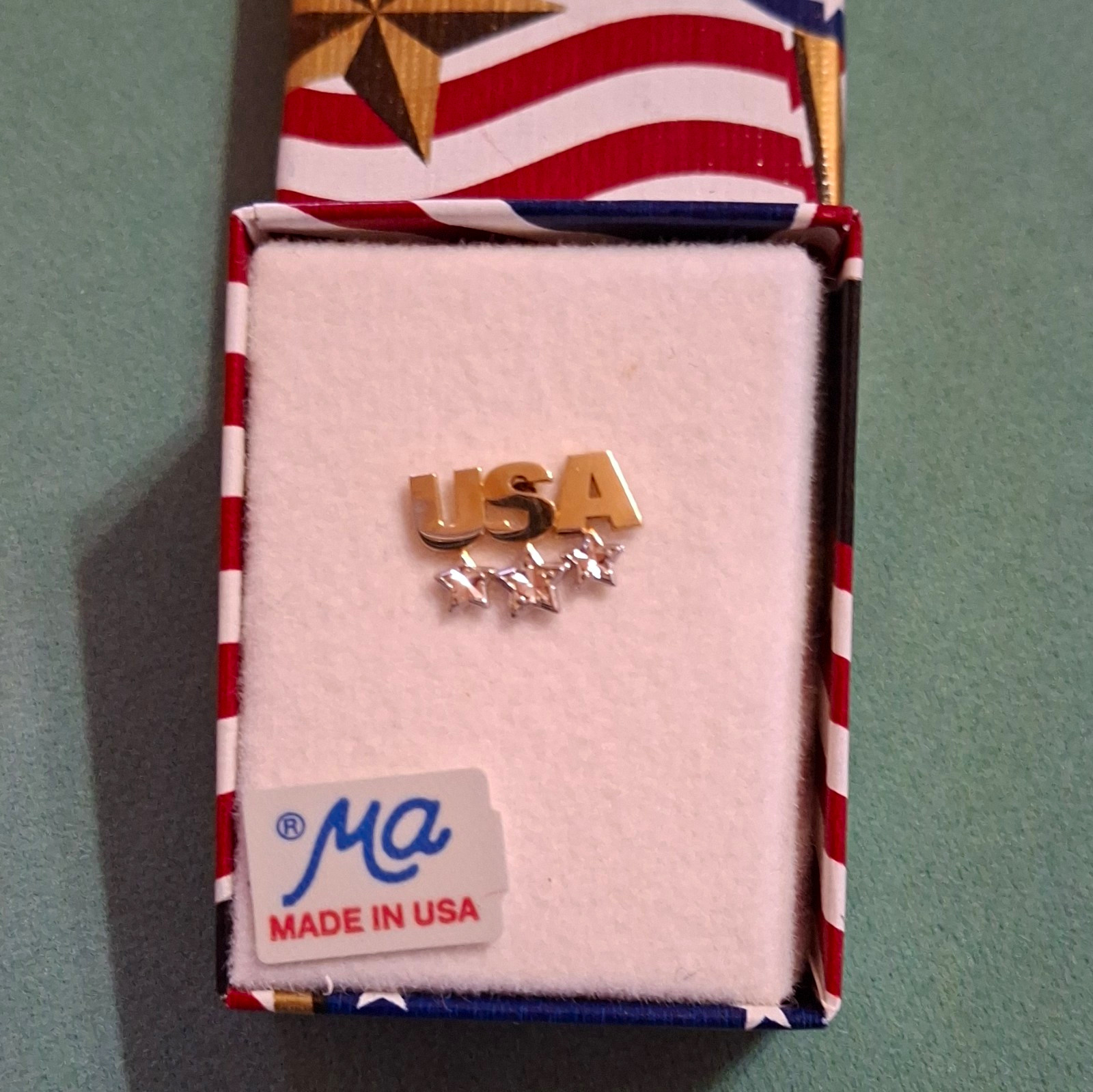 Vintage 90's MK(Michael Anthony)10k USA Tie Pin New In Patriotic Box
