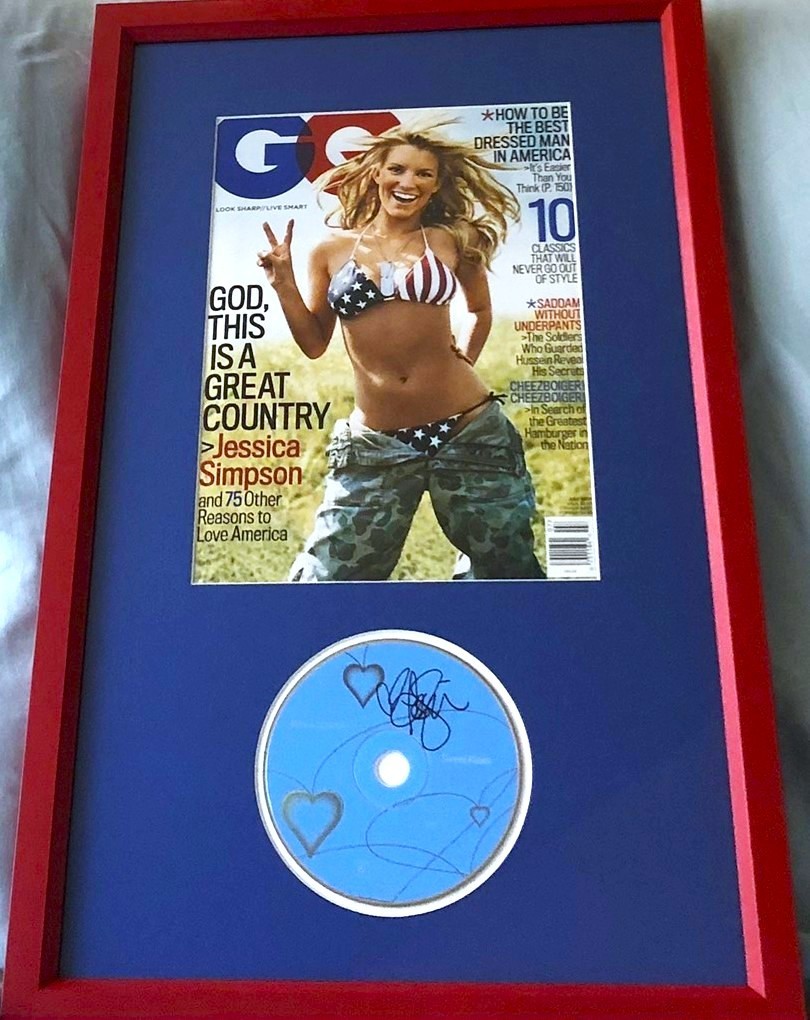 Jessica Simpson autograph signed Sweet Kisses CD & sexy 2005 GQ cover framed JSA Jessica Simpson autograph signed Sweet Kisses CD & sexy 2005 GQ cover framed JSA