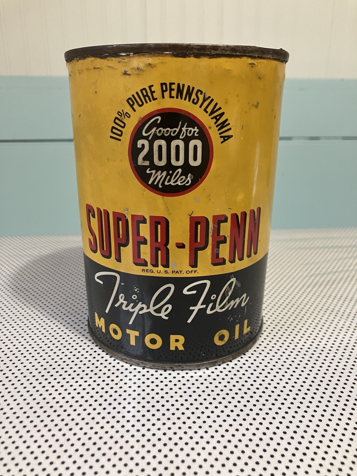 RARE Old Super Penn 1 Qt Quart Tin Motor Oil Can Smith Oil Rockford IL Empty