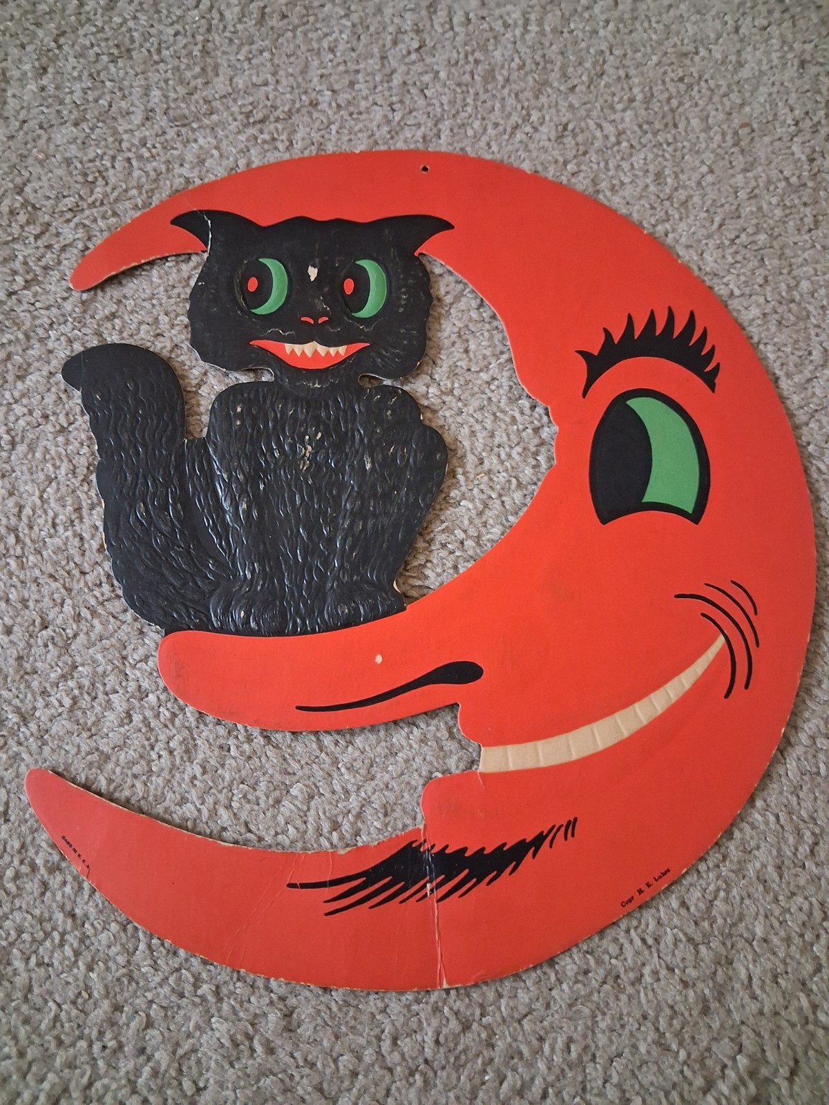 VTG 1940s H.E. Luhrs DIE-CUT BLACK CAT ON THE MOON 14\